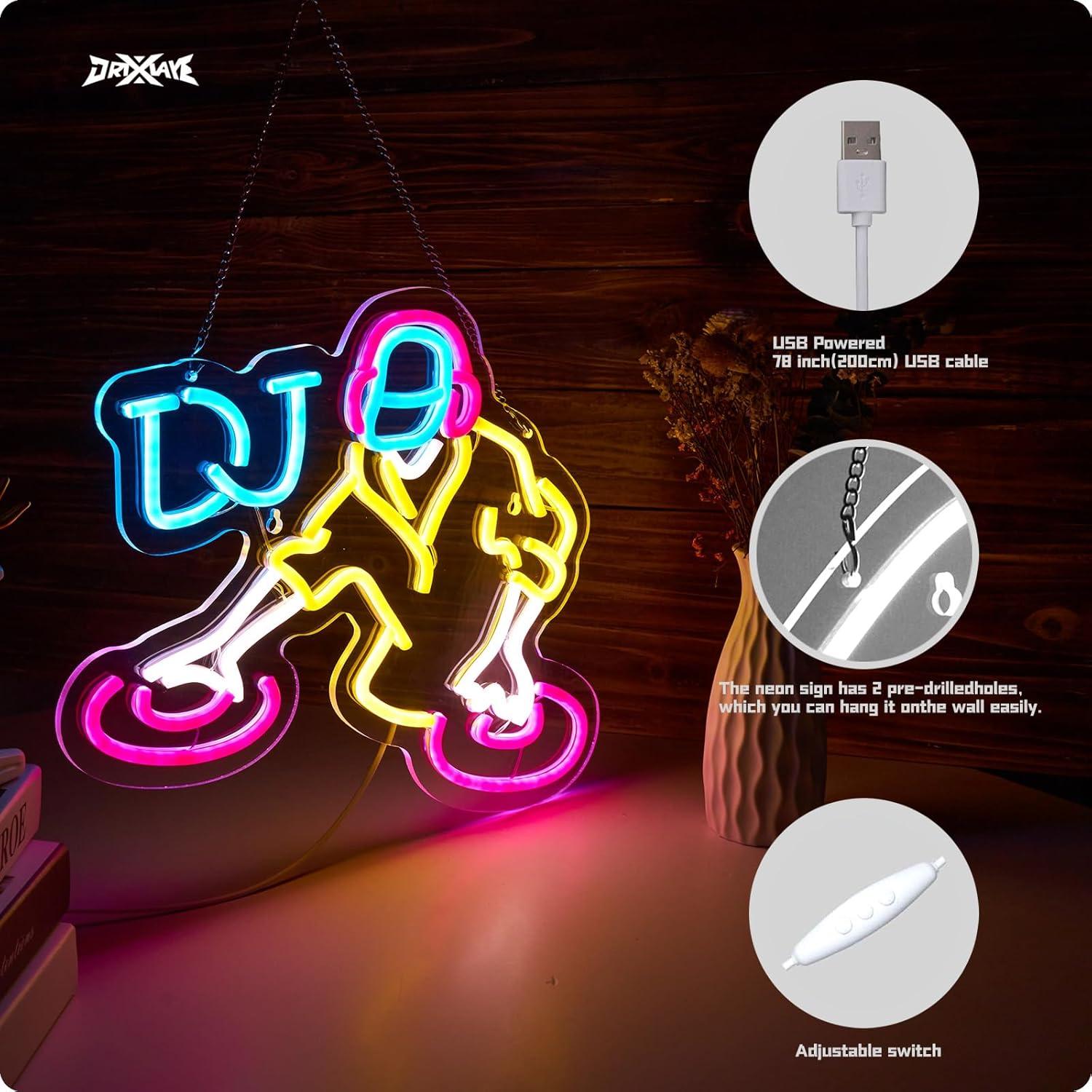 Cartel de neón DJ ORIXIAYE 41.4x30.9 cm Rosa y Amarillo