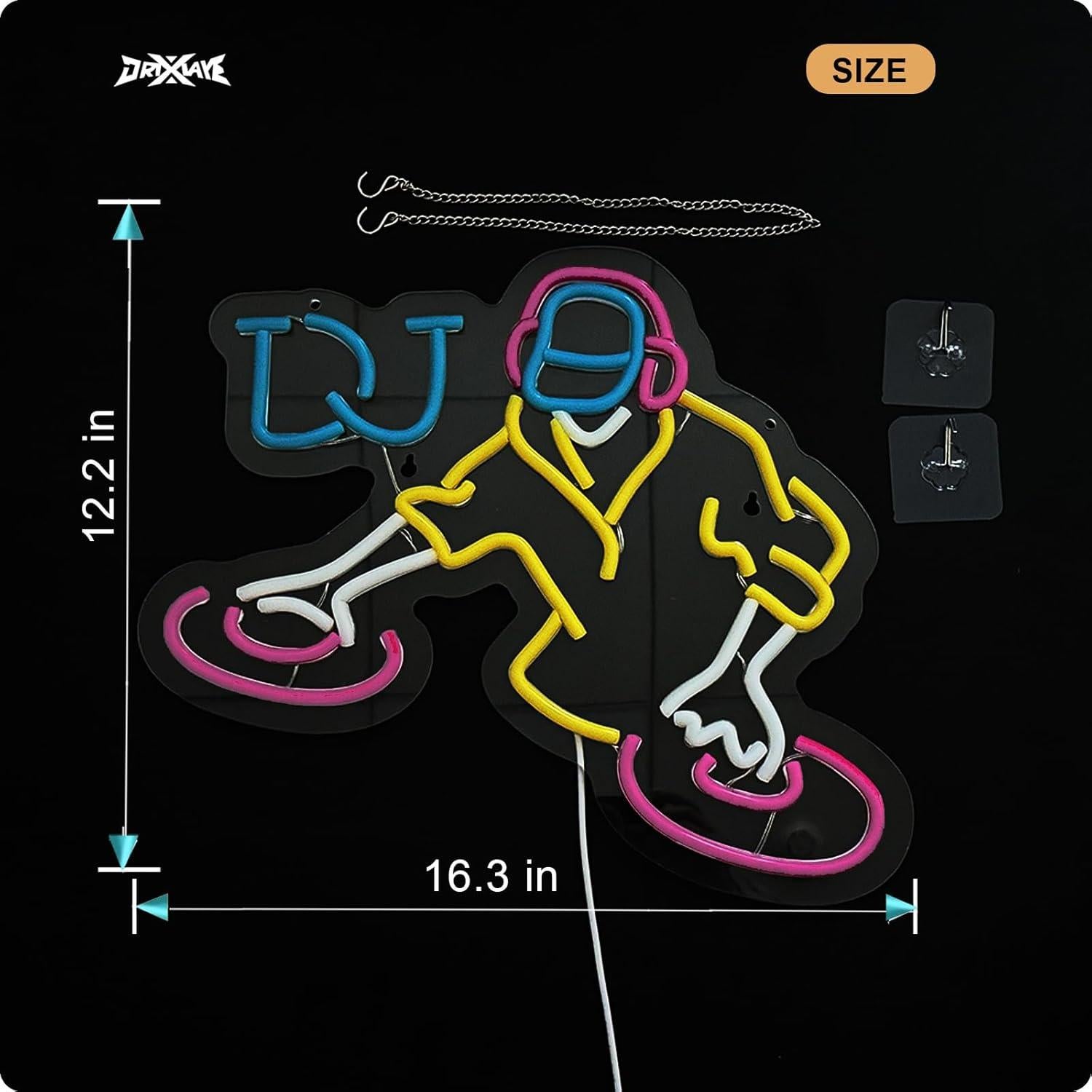 Cartel de neón DJ ORIXIAYE 41.4x30.9 cm Rosa y Amarillo