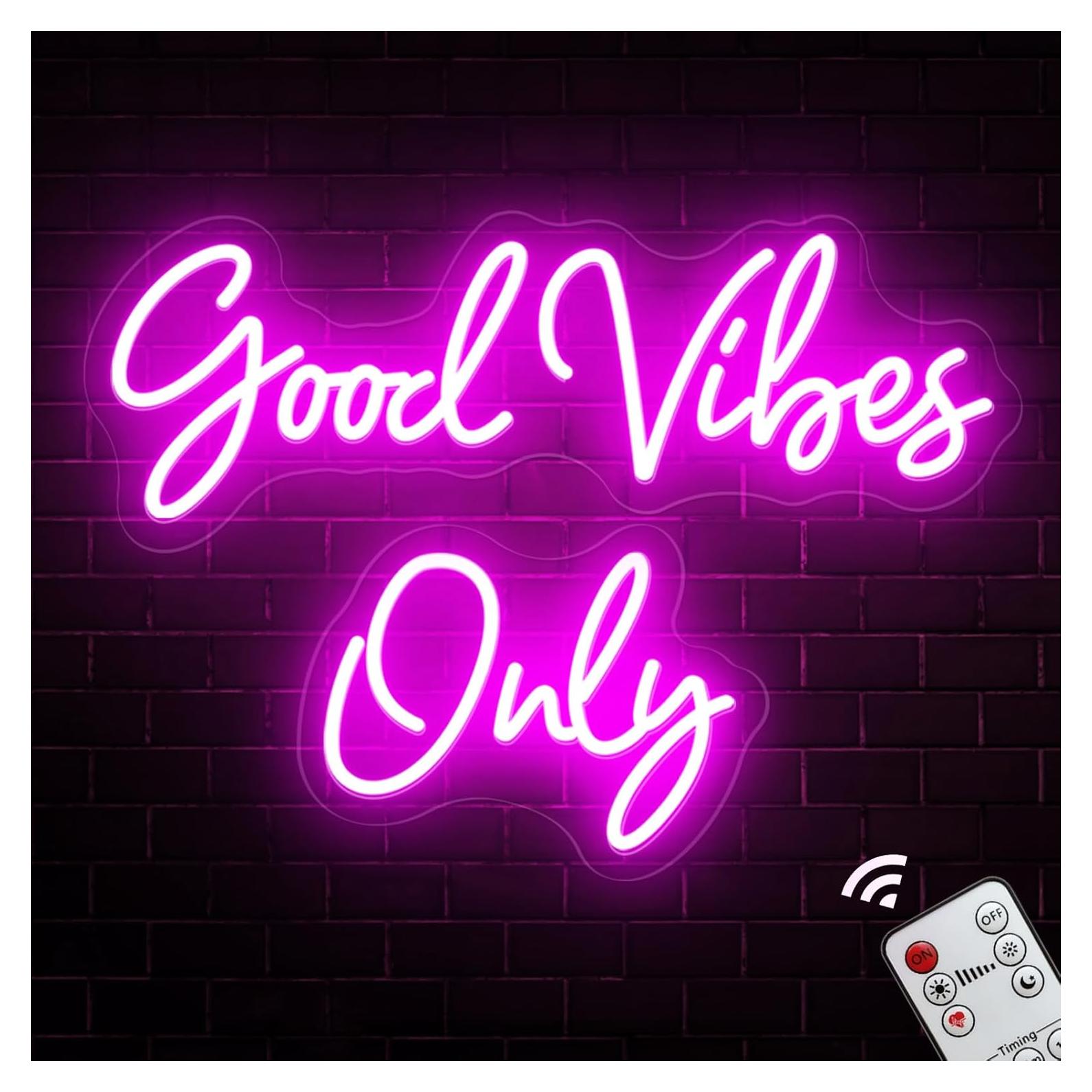 Cartel de Neón Rosa KiMineon Buenas Vibras 38x20 cm