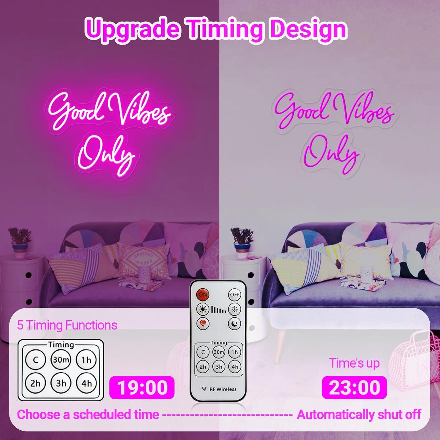 Cartel de Neón Rosa KiMineon Buenas Vibras 38x20 cm