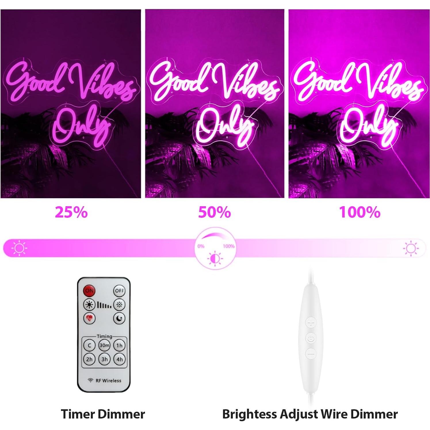 Cartel de Neón Rosa KiMineon Buenas Vibras 38x20 cm