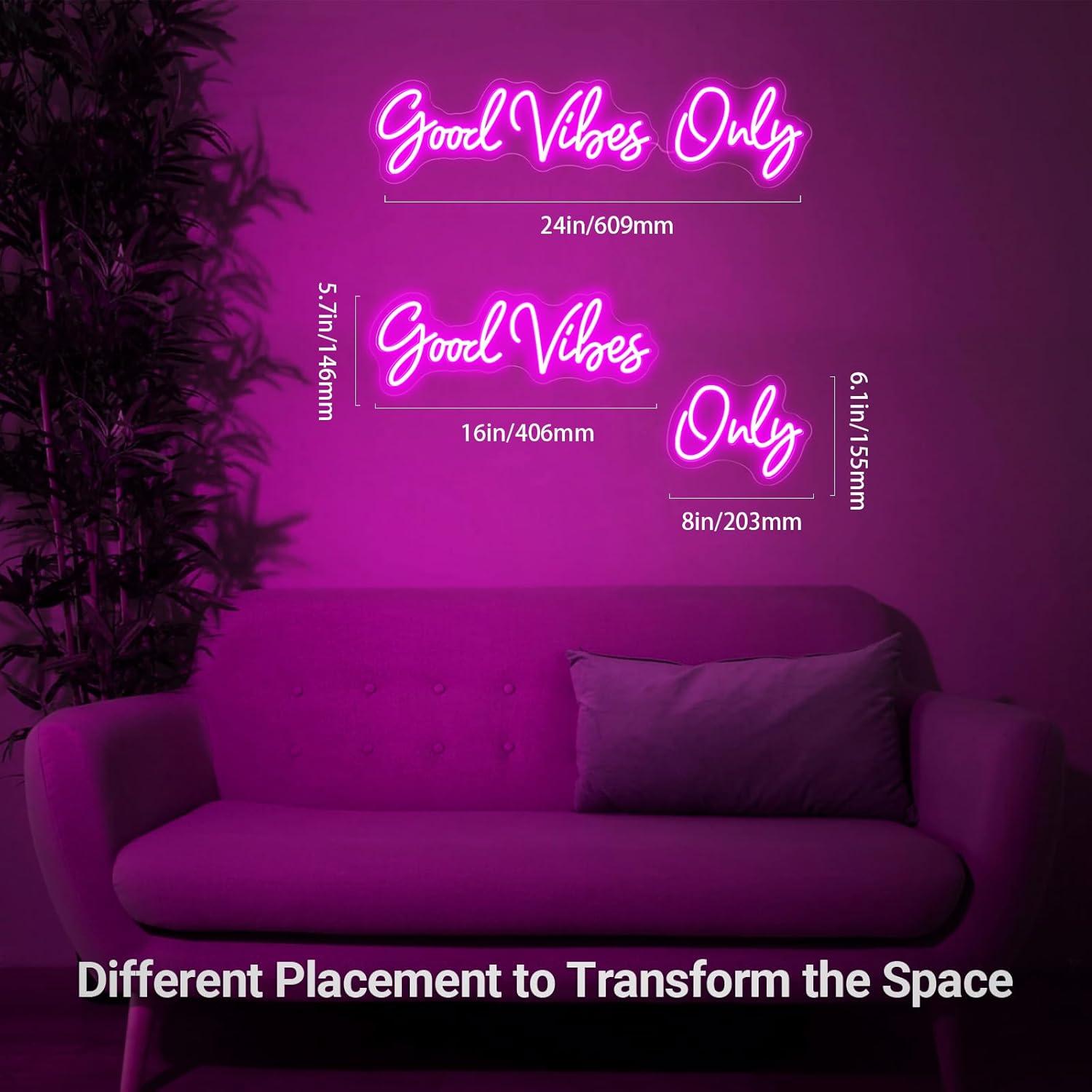 Cartel de Neón Rosa KiMineon Buenas Vibras 38x20 cm