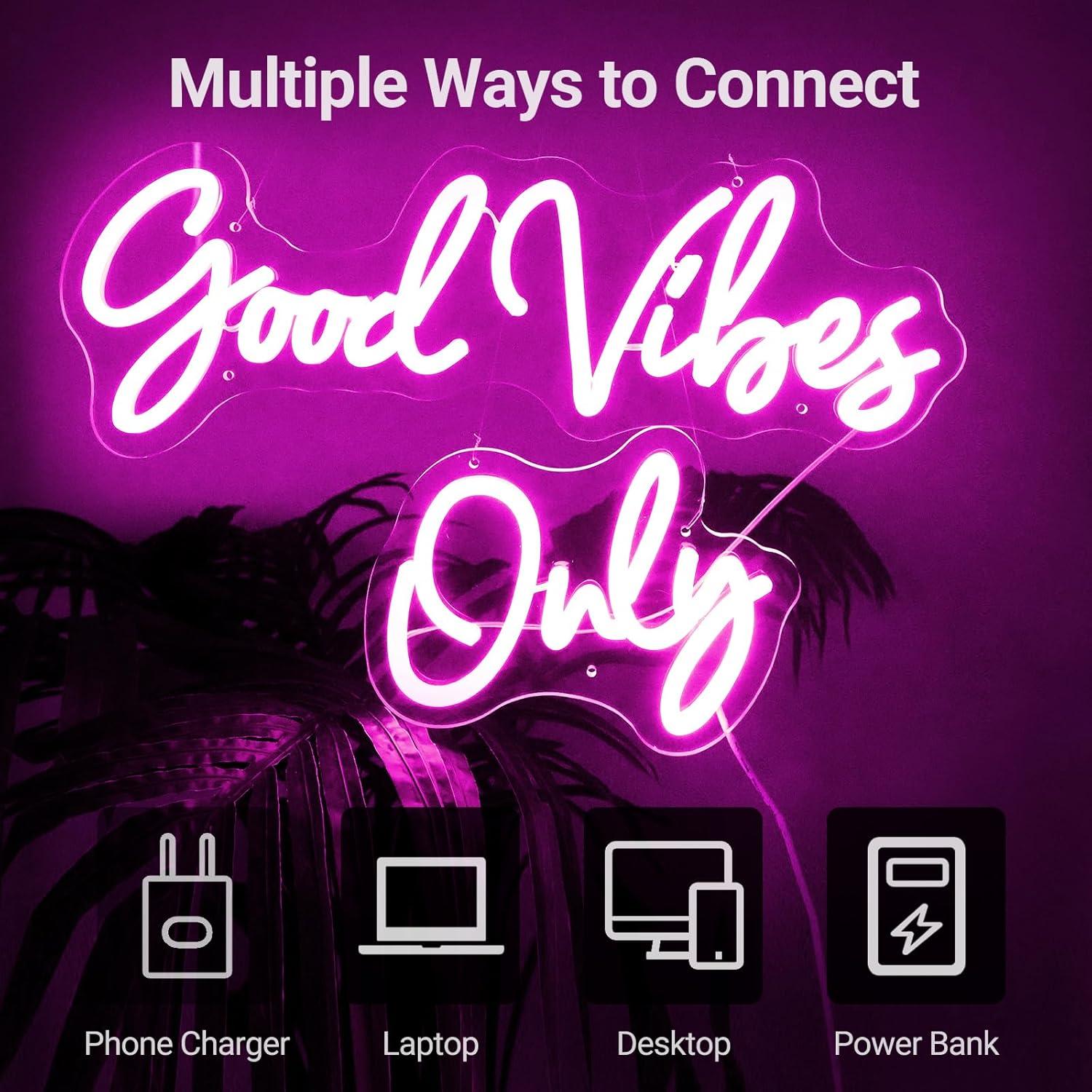 Cartel de Neón Rosa KiMineon Buenas Vibras 38x20 cm