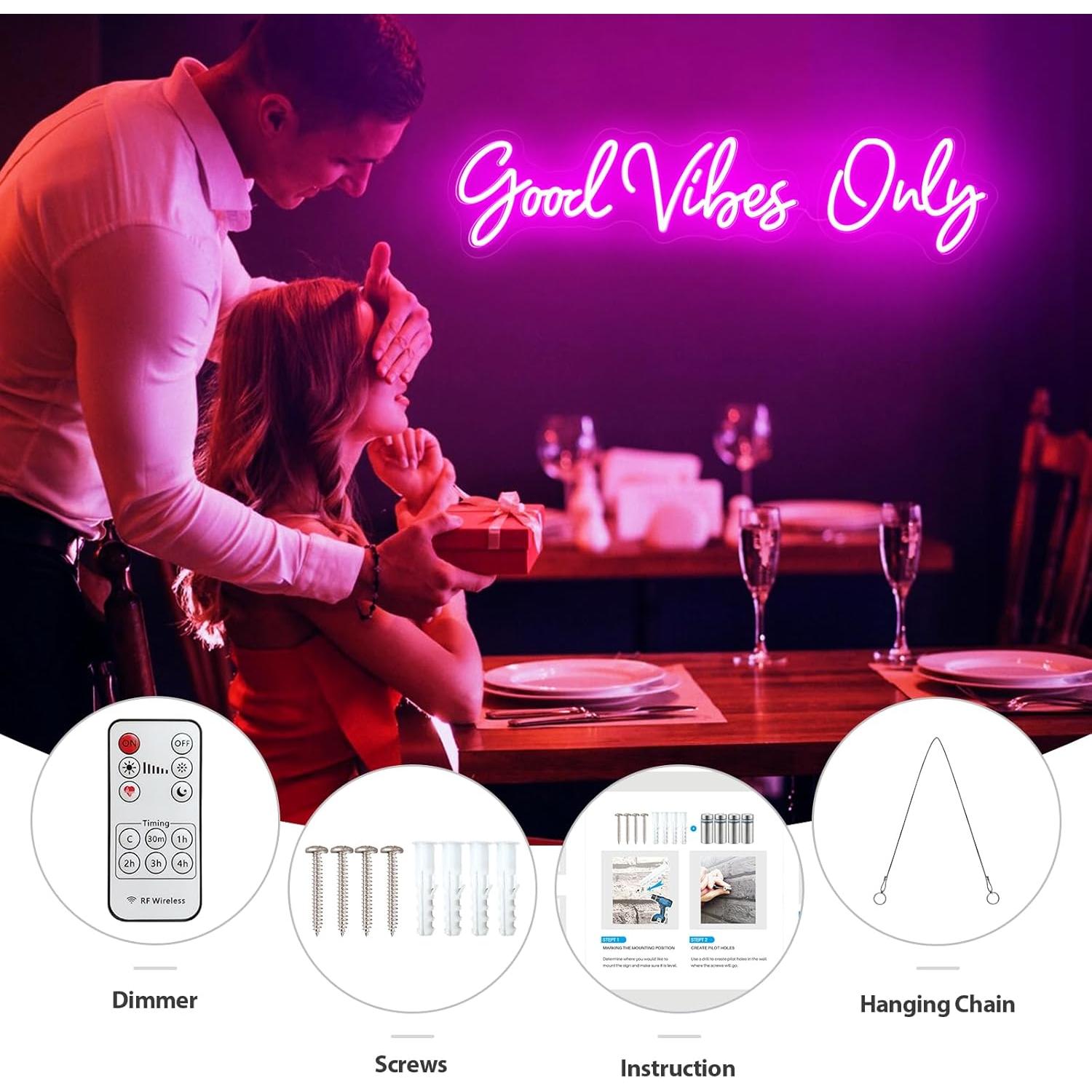 Cartel de Neón Rosa KiMineon Buenas Vibras 38x20 cm