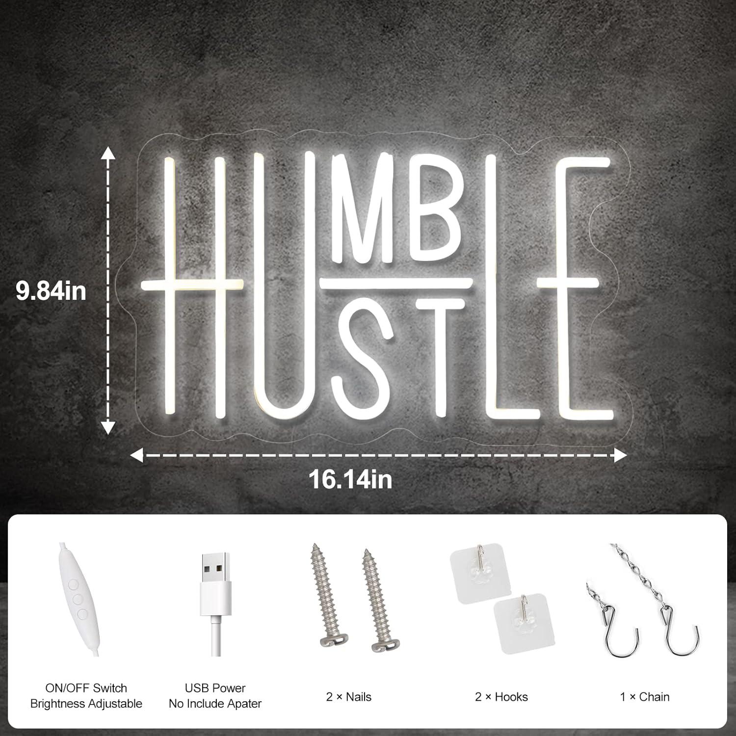 Letrero de Neón Hustle YIKBIK Blanco 25x41 cm USB Ajustable