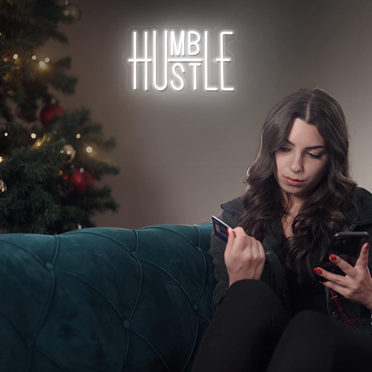 Letrero de Neón Hustle YIKBIK Blanco 25x41 cm USB Ajustable