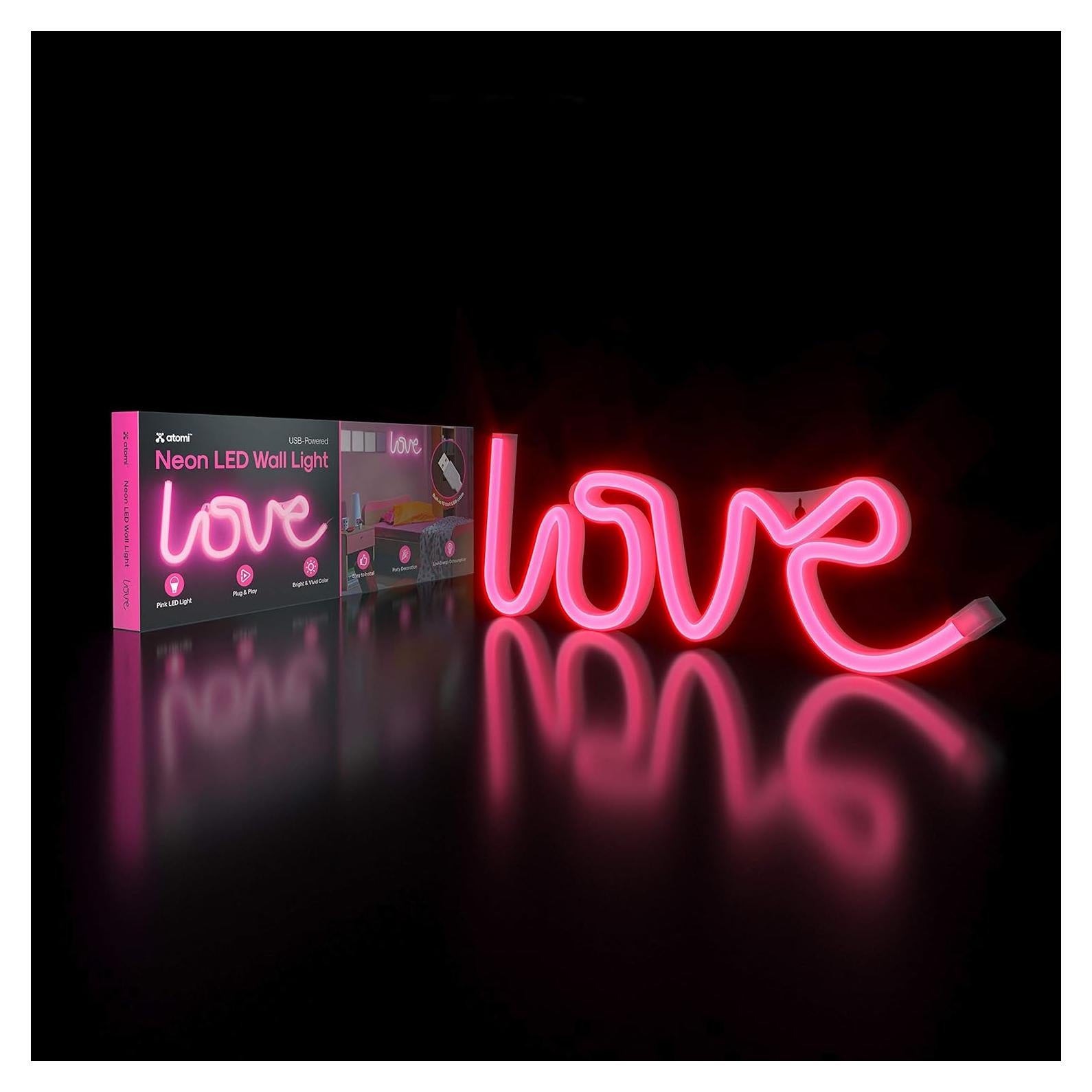 Letrero de Neón LED Atomi Corazón Rosa USB 12V 4W