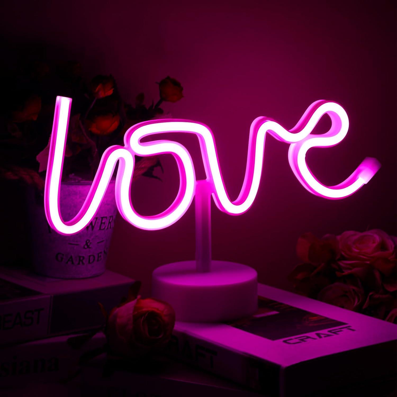 Juego de 3 Luces de Neón Rosa Corazón Liliful LED USB/Batería