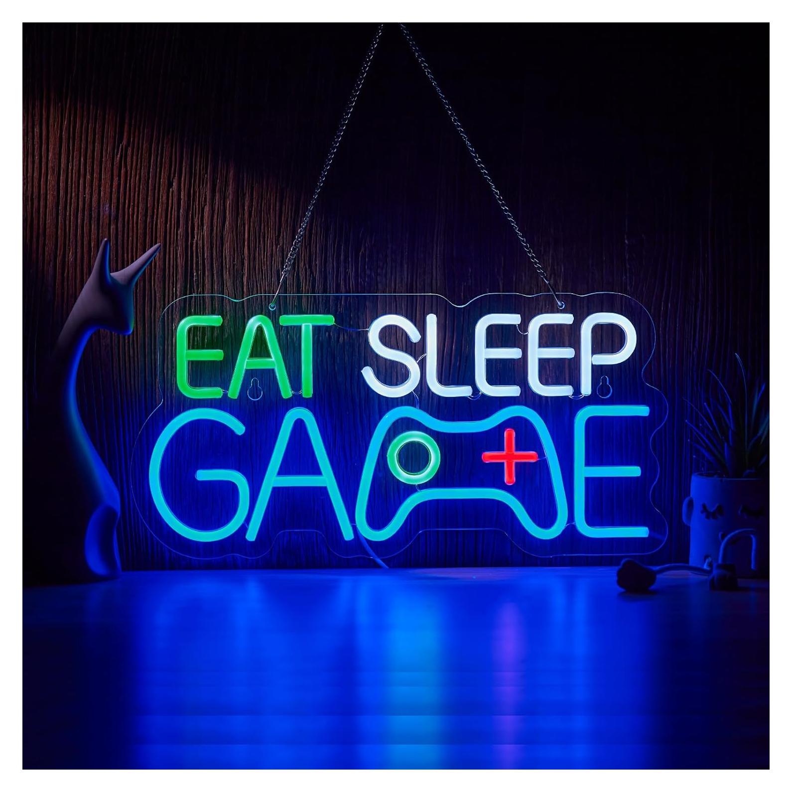 Letrero de Neón LED EAT SLEEP GAME 420x200mm Roouneon