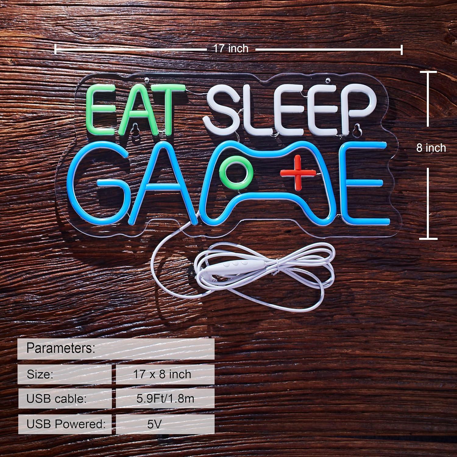Letrero de Neón LED EAT SLEEP GAME 420x200mm Roouneon