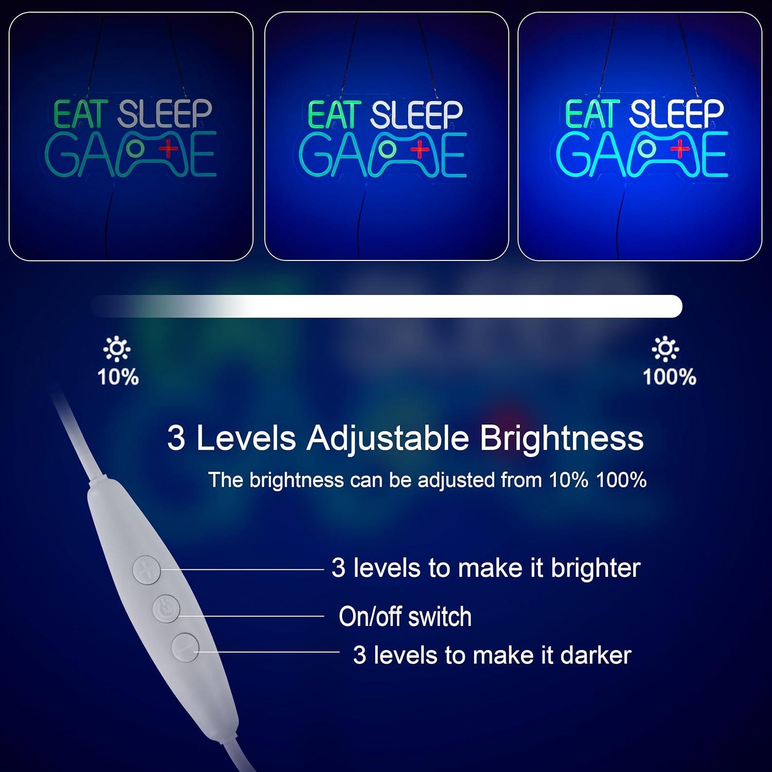 Letrero de Neón LED EAT SLEEP GAME 420x200mm Roouneon