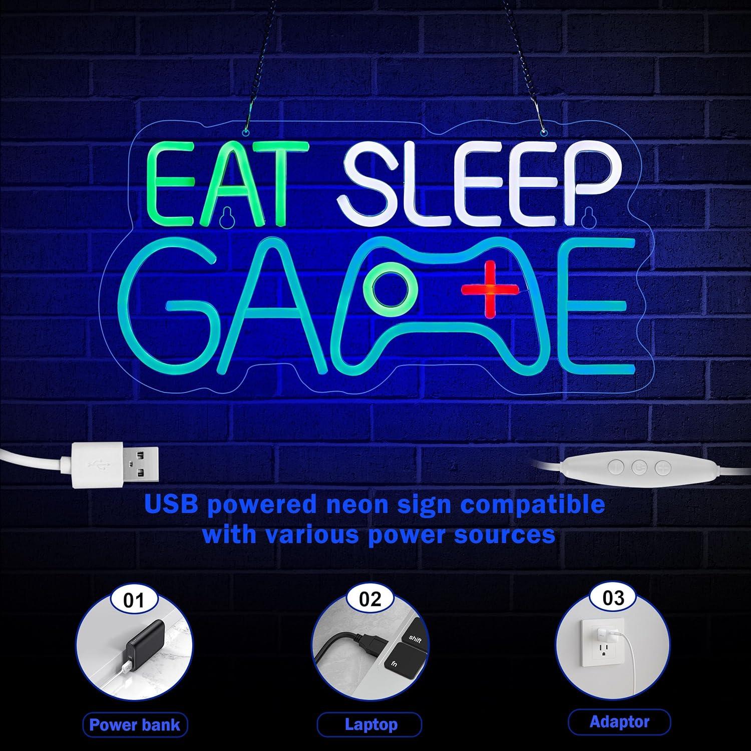 Letrero de Neón LED EAT SLEEP GAME 420x200mm Roouneon