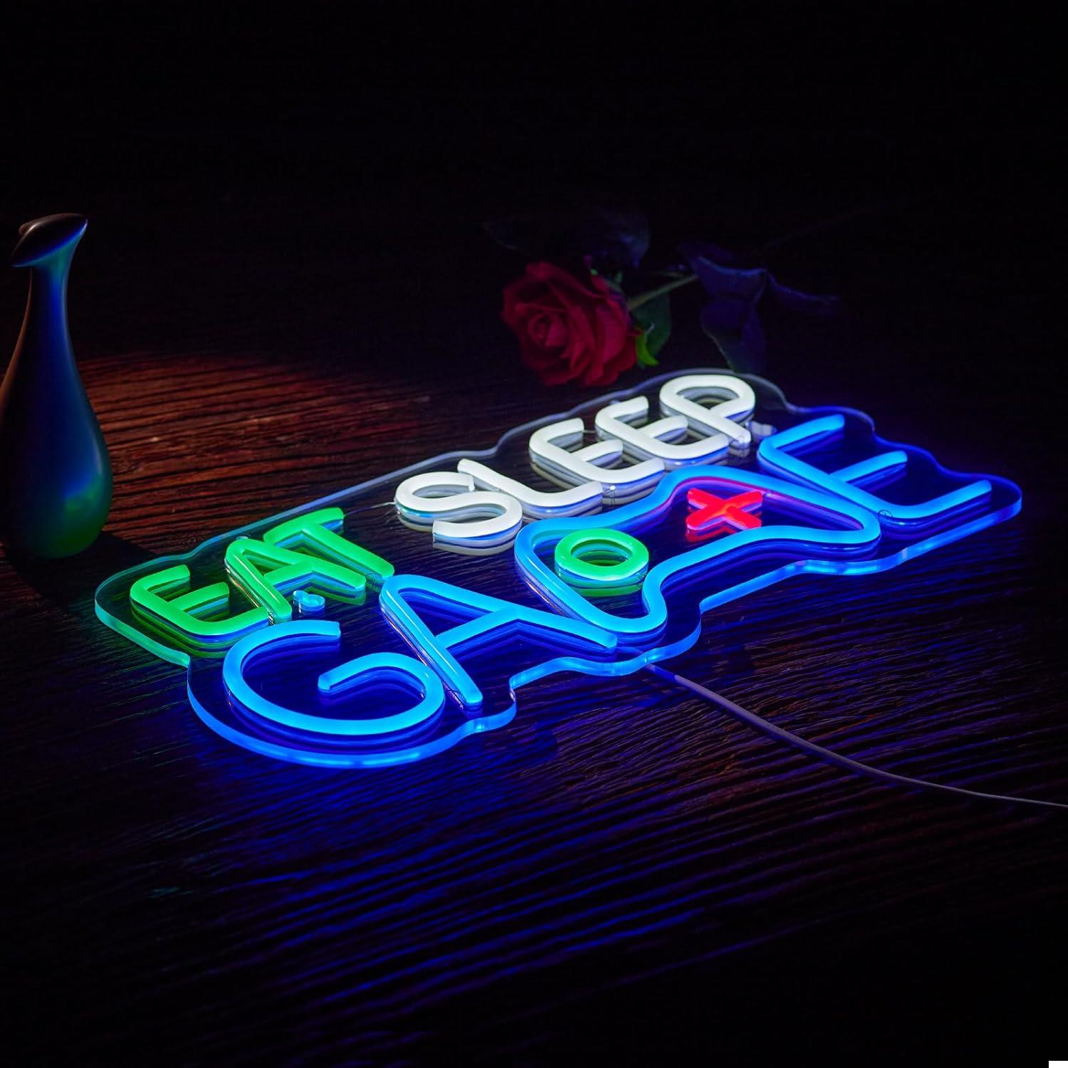 Letrero de Neón LED EAT SLEEP GAME 420x200mm Roouneon
