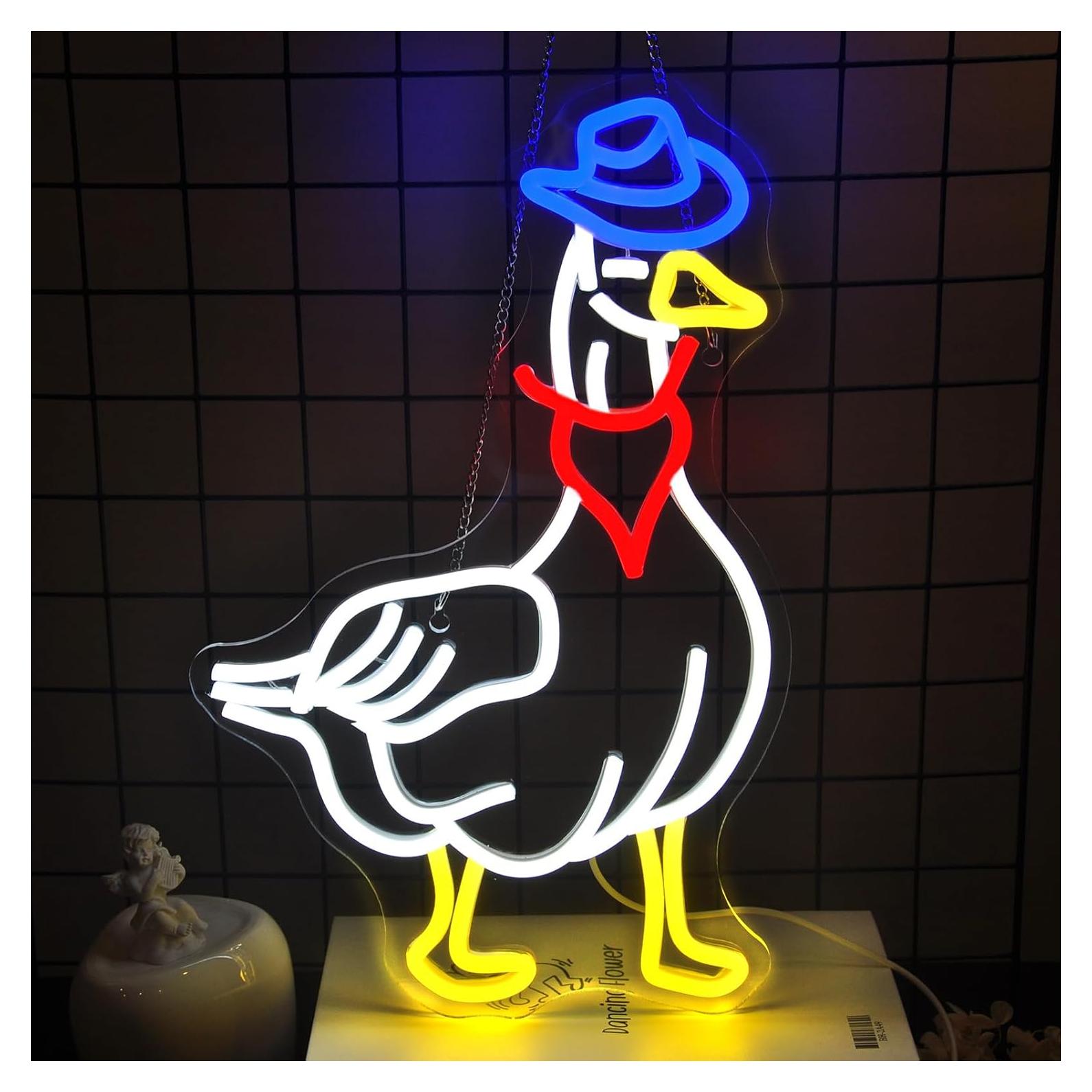 Letrero de Neón LED Ganso Vaquero para Decoración de Pared