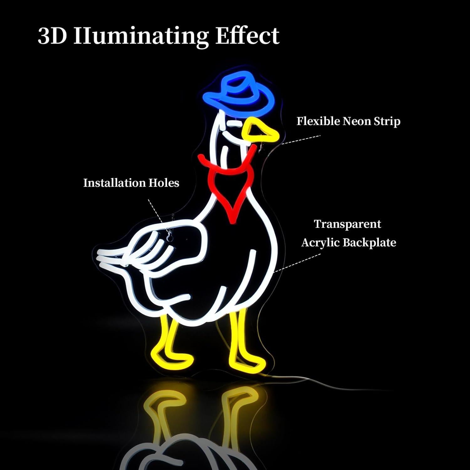 Letrero de Neón LED Ganso Vaquero para Decoración de Pared