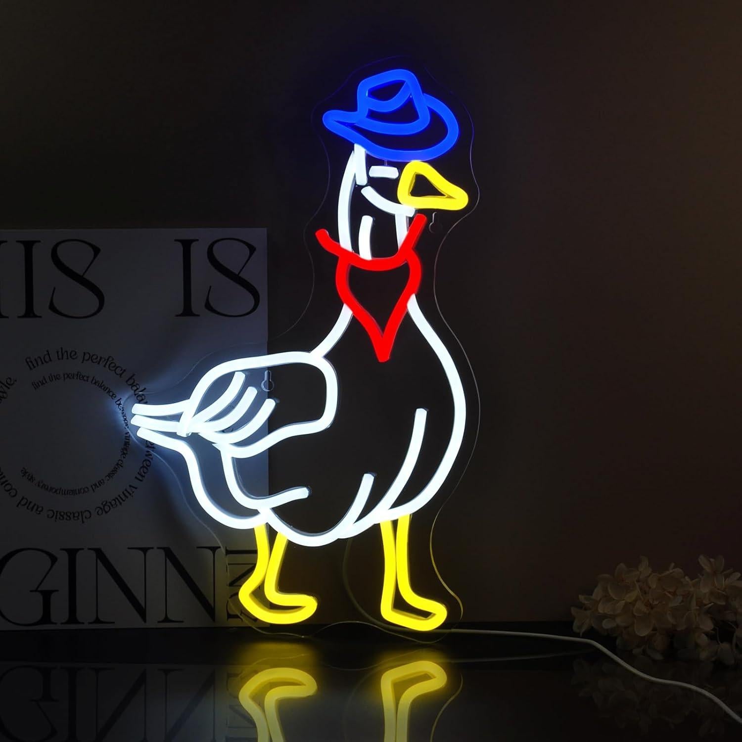 Letrero de Neón LED Ganso Vaquero para Decoración de Pared