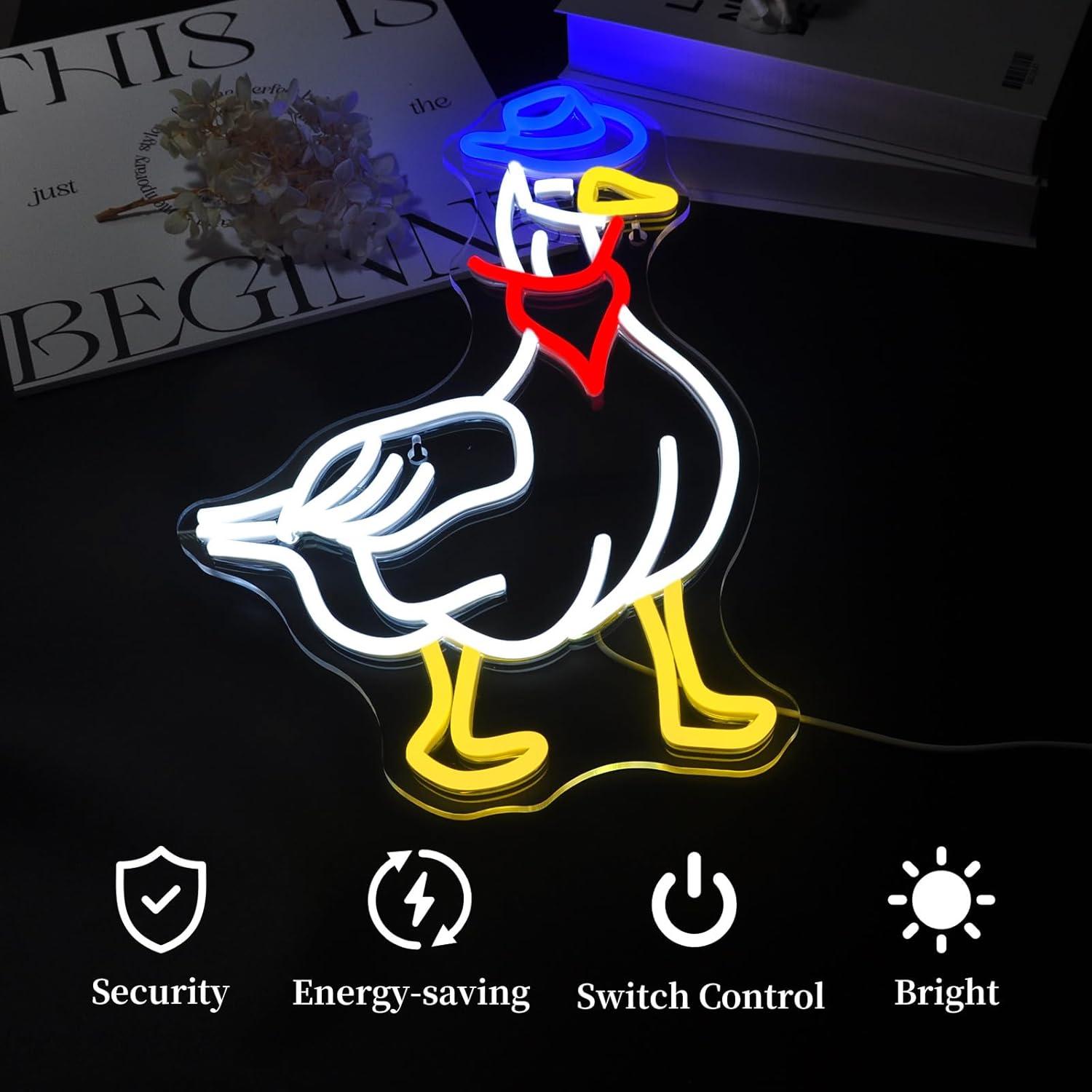 Letrero de Neón LED Ganso Vaquero para Decoración de Pared