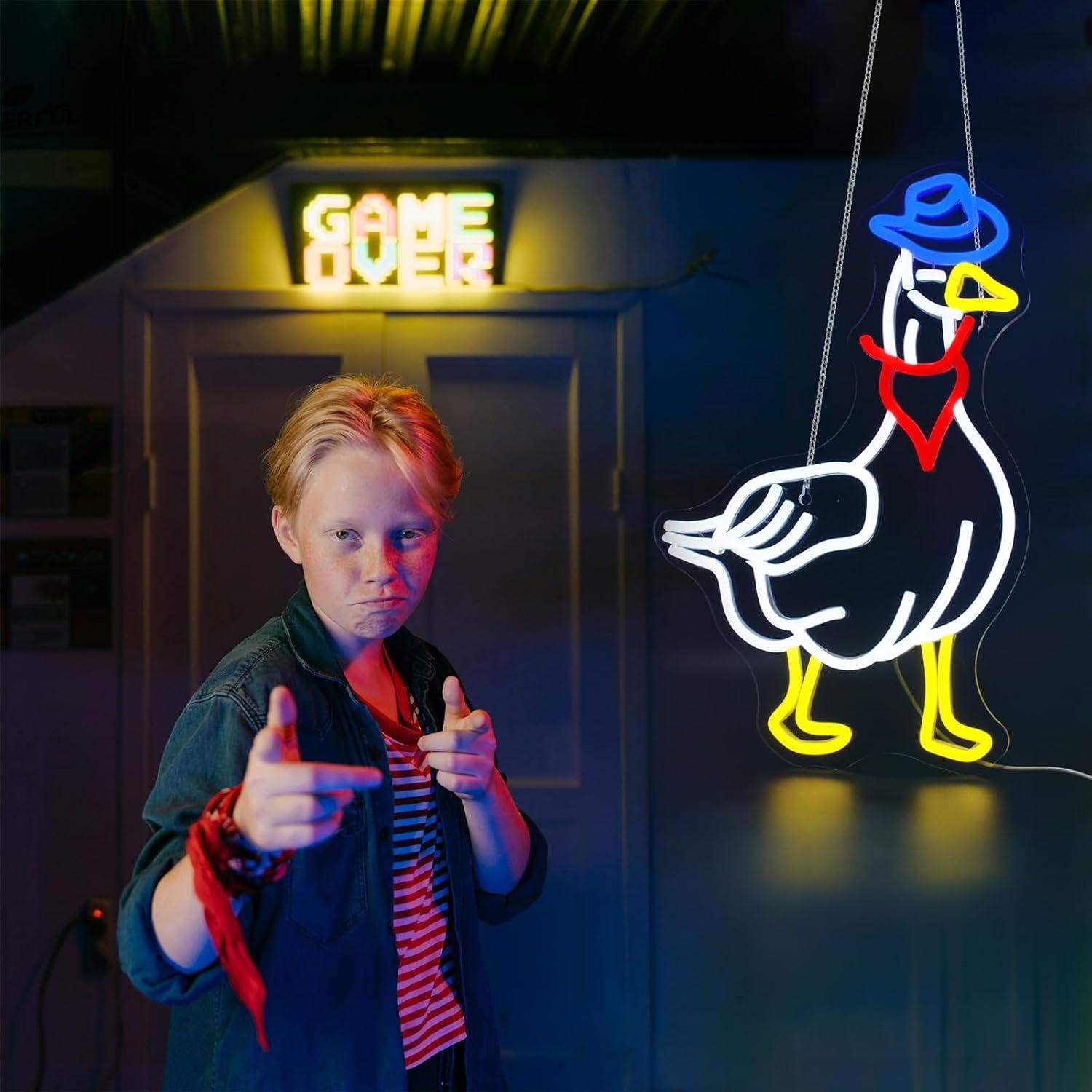 Letrero de Neón LED Ganso Vaquero para Decoración de Pared