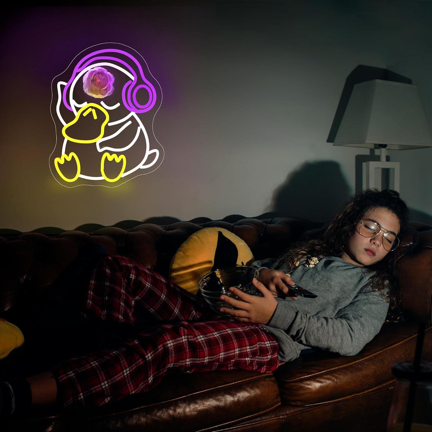 Luz de Neón LED Pato Decorativa para Pared - 36.67x34.19cm