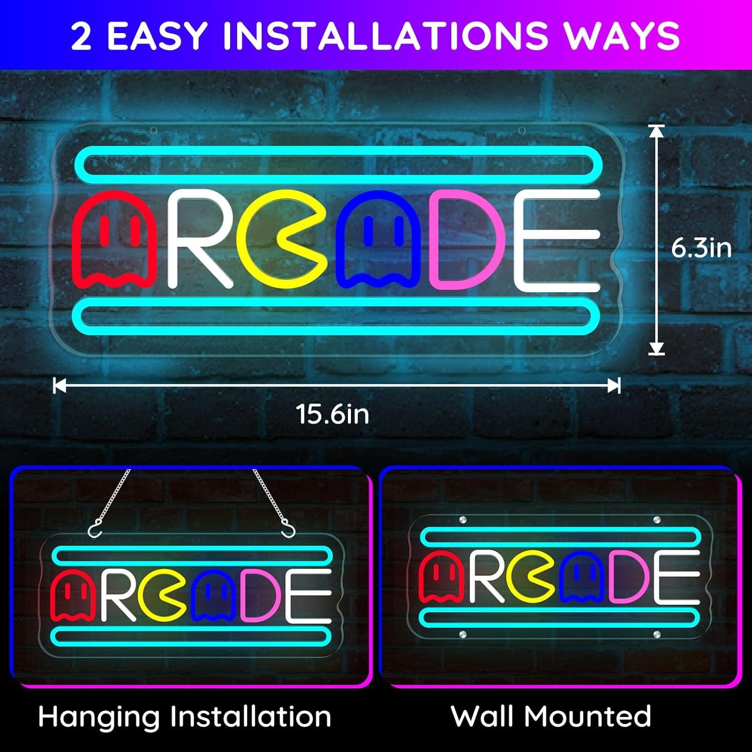 Letrero de neón LED Arcade Trescreyo 40.6x17.8 cm USB