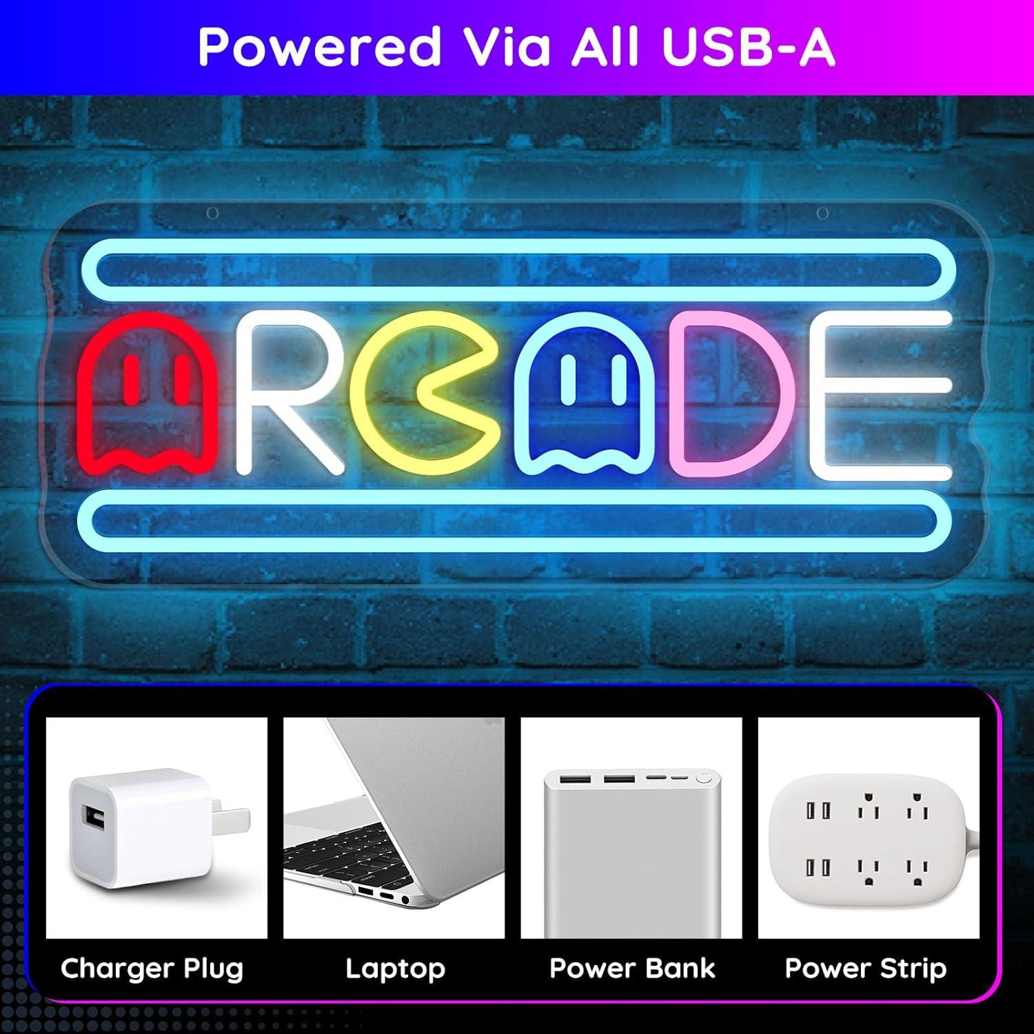 Letrero de neón LED Arcade Trescreyo 40.6x17.8 cm USB