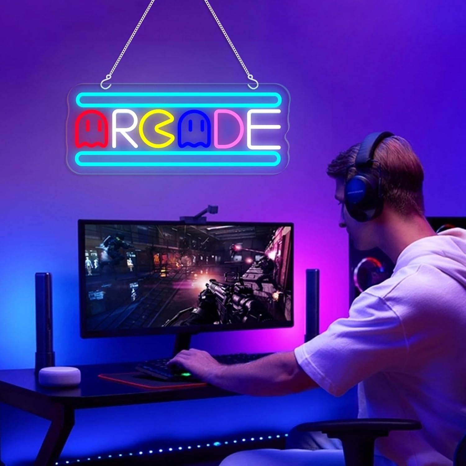 Letrero de neón LED Arcade Trescreyo 40.6x17.8 cm USB