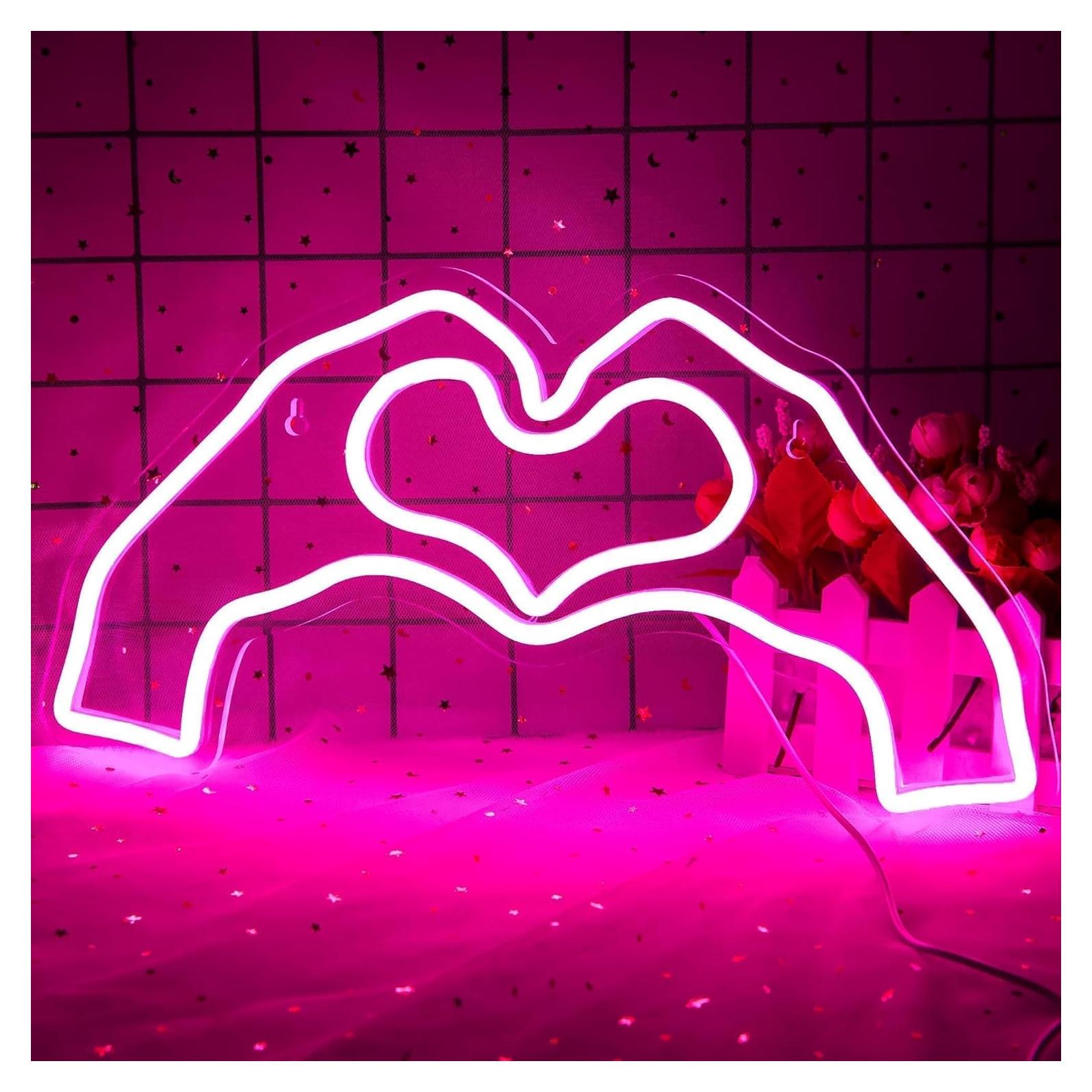 Luz de Neón Rosa Corazón LED Attneon 20.1x40.9 cm