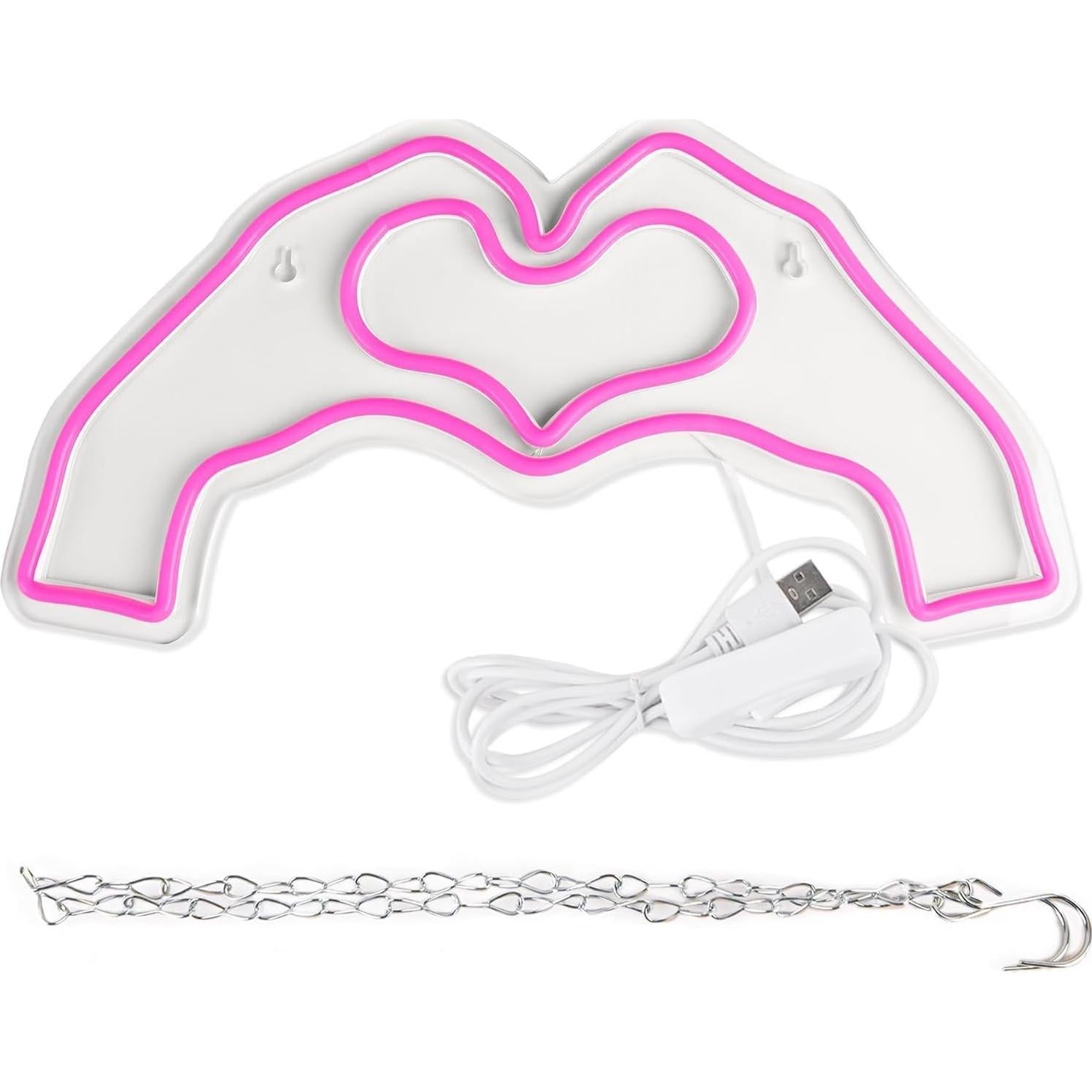 Luz de Neón Rosa Corazón LED Attneon 20.1x40.9 cm