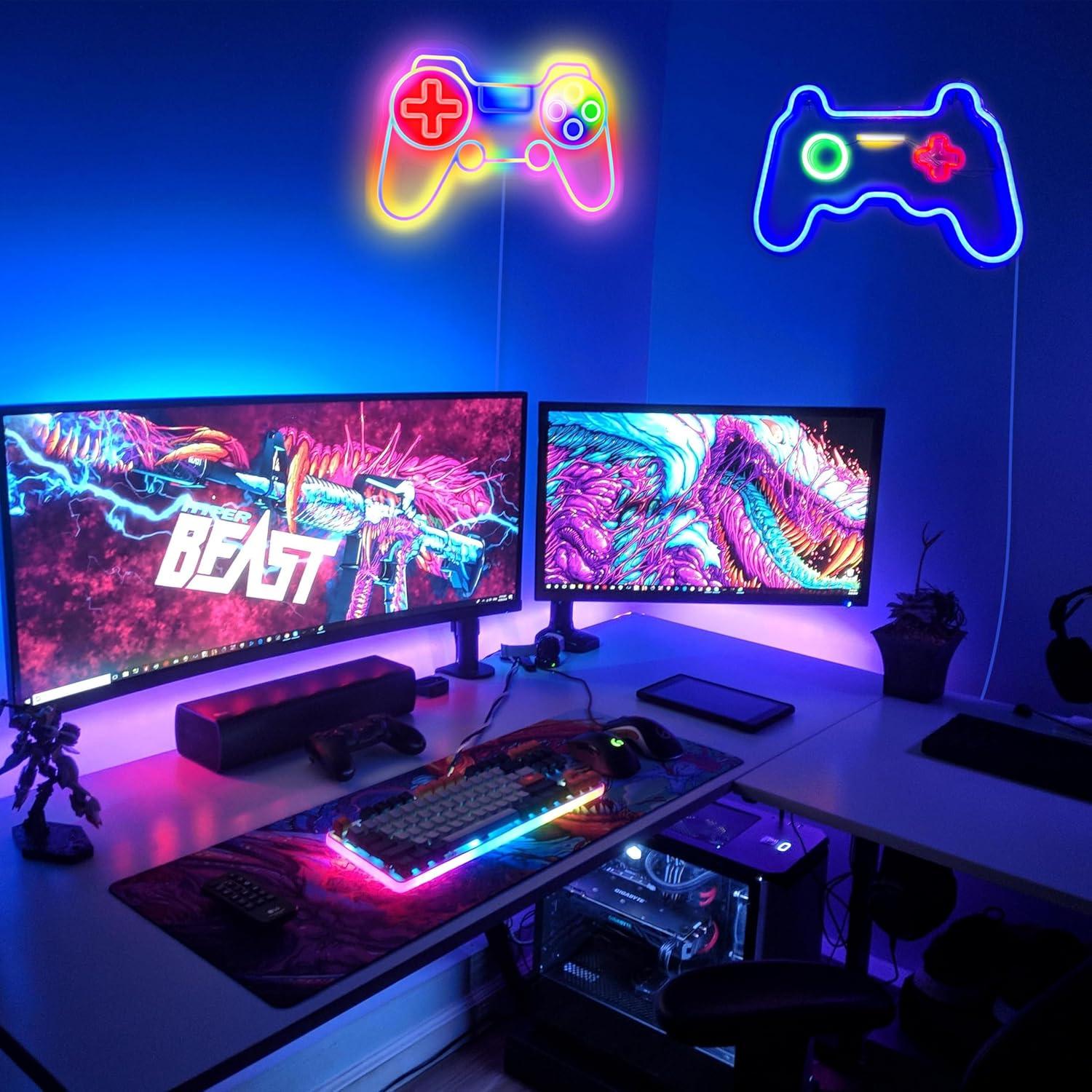 Señal de Neón LED RGB GGK Gamepad 39.9x25.9cm para Gamers