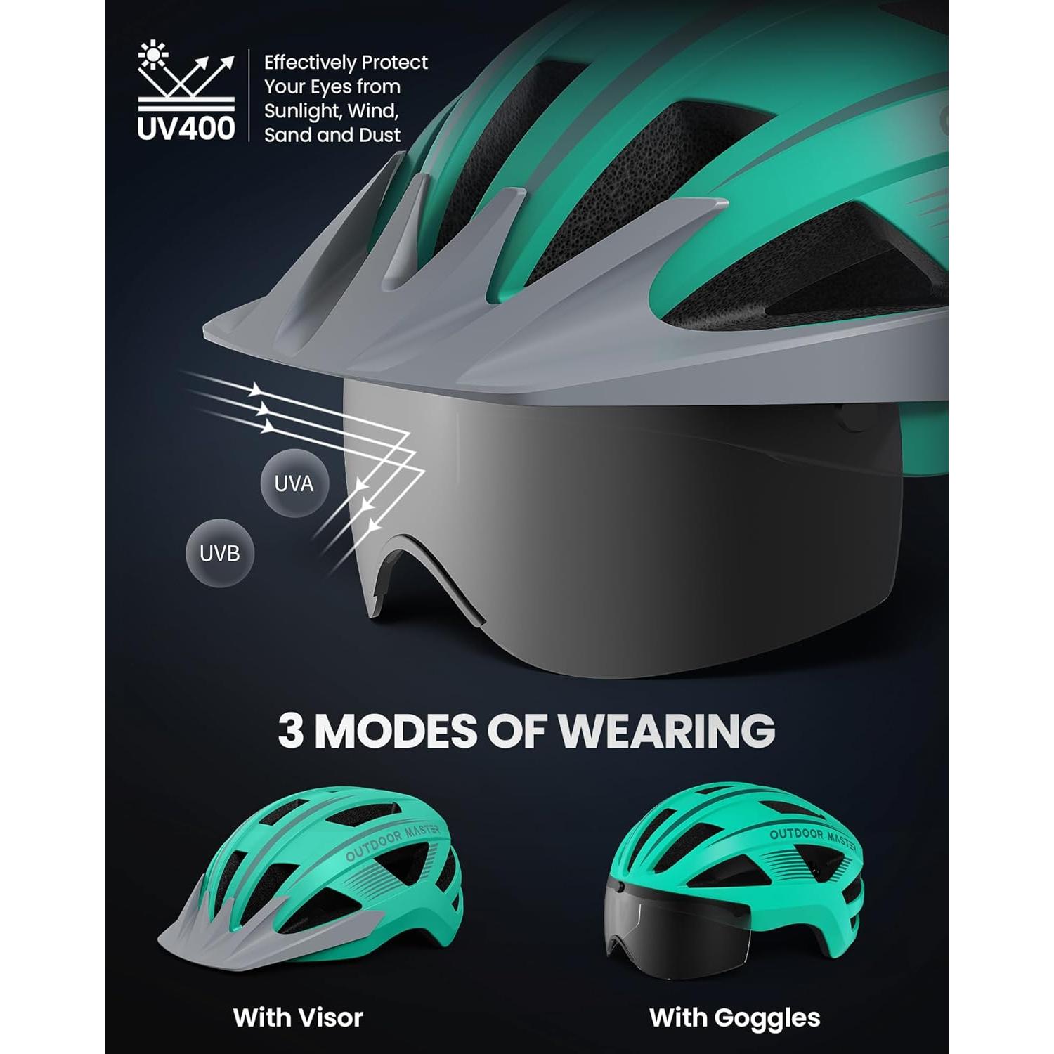 Casco de Bicicleta OutdoorMaster GH35 con Luz LED y Gafas