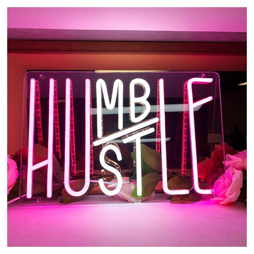 Cartel de Neón Hustle Humble 37.8x24.9 cm Decoración Pared