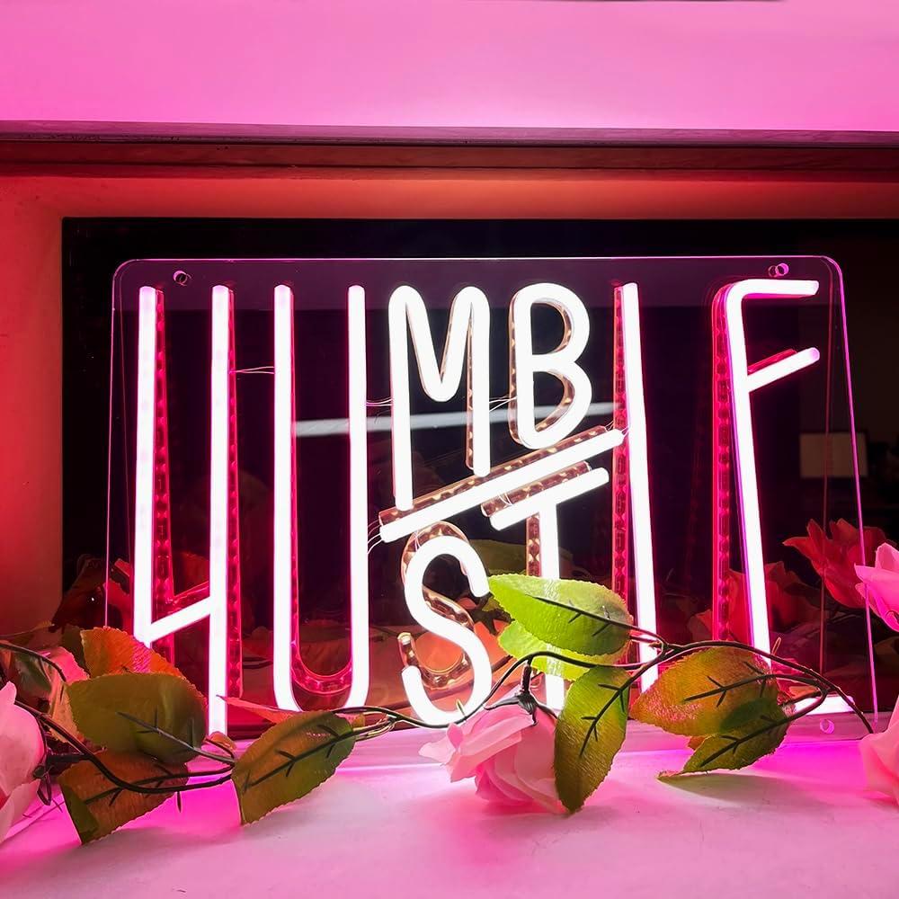 Cartel de Neón Hustle Humble 37.8x24.9 cm Decoración Pared