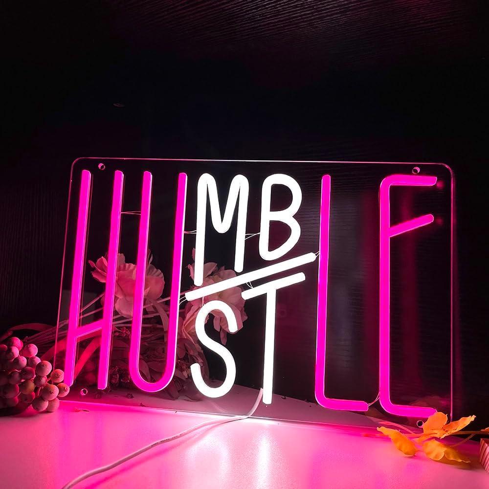 Cartel de Neón Hustle Humble 37.8x24.9 cm Decoración Pared