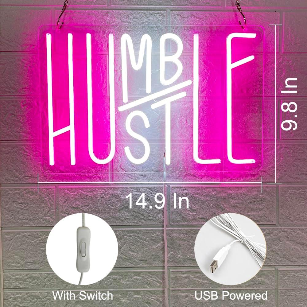 Cartel de Neón Hustle Humble 37.8x24.9 cm Decoración Pared