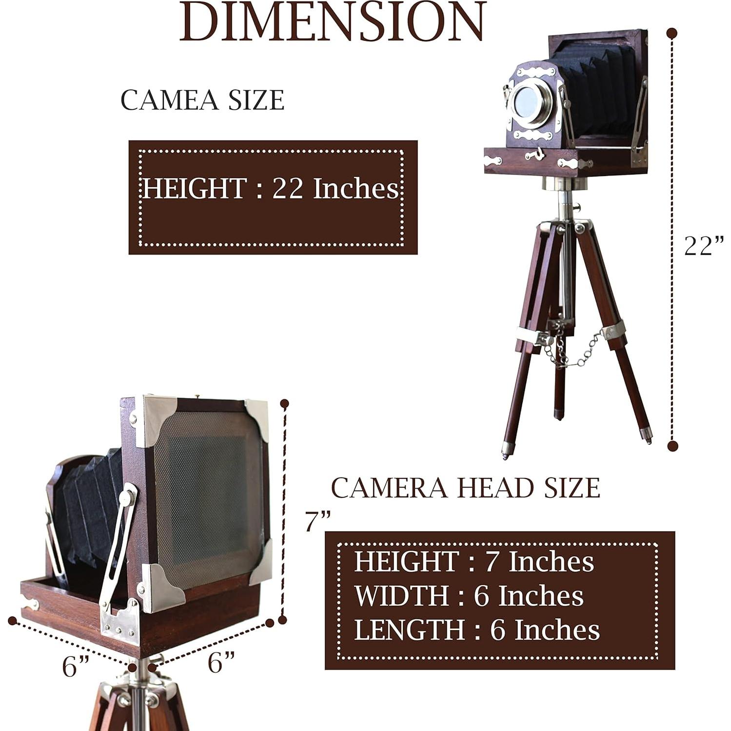 Cámara decorativa vintage de madera con trípode 55.88 cm