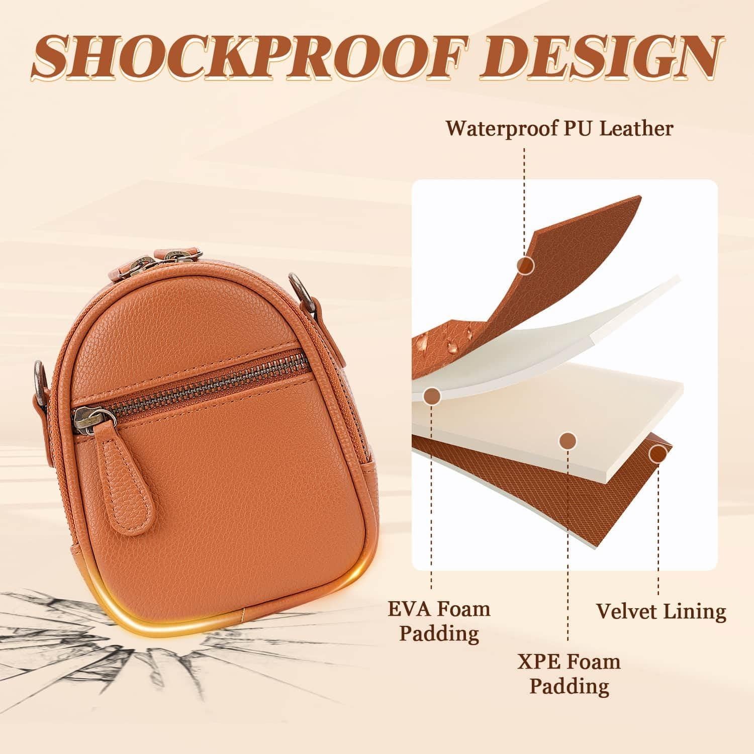 2L Small Camera Sling Bag for Women and Men, Waterproof PU Leather Crossbody Bag for Small Mirrorless Cameras, Shockproof Travel Case（Not for Large DSLR） Brown