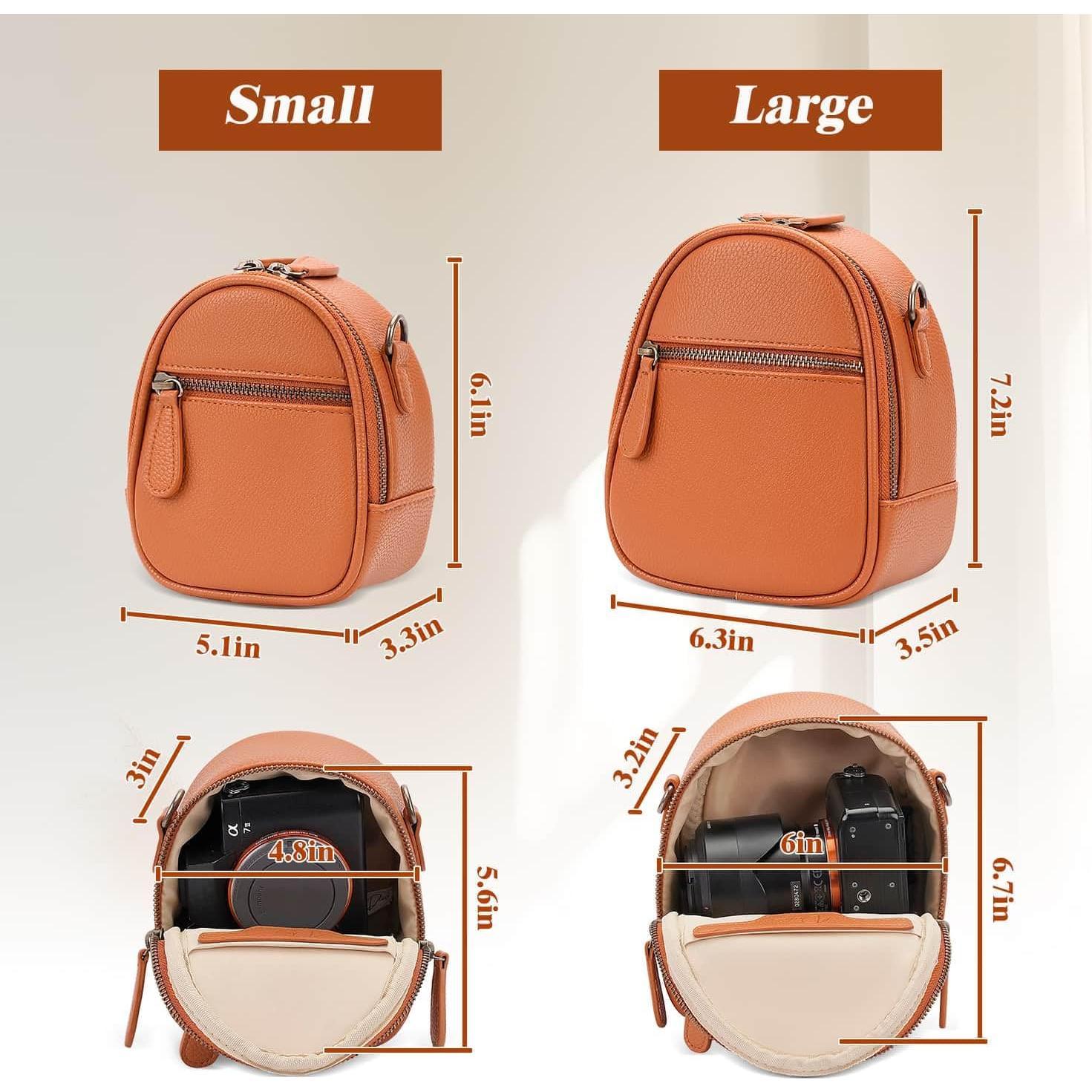 2L Small Camera Sling Bag for Women and Men, Waterproof PU Leather Crossbody Bag for Small Mirrorless Cameras, Shockproof Travel Case（Not for Large DSLR） Brown