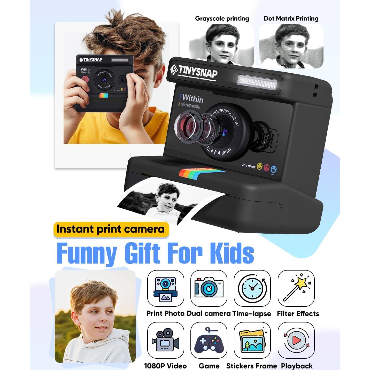 Cámara Instantánea para Niños Eveedo 2.4" Negra - Regalo Creativo