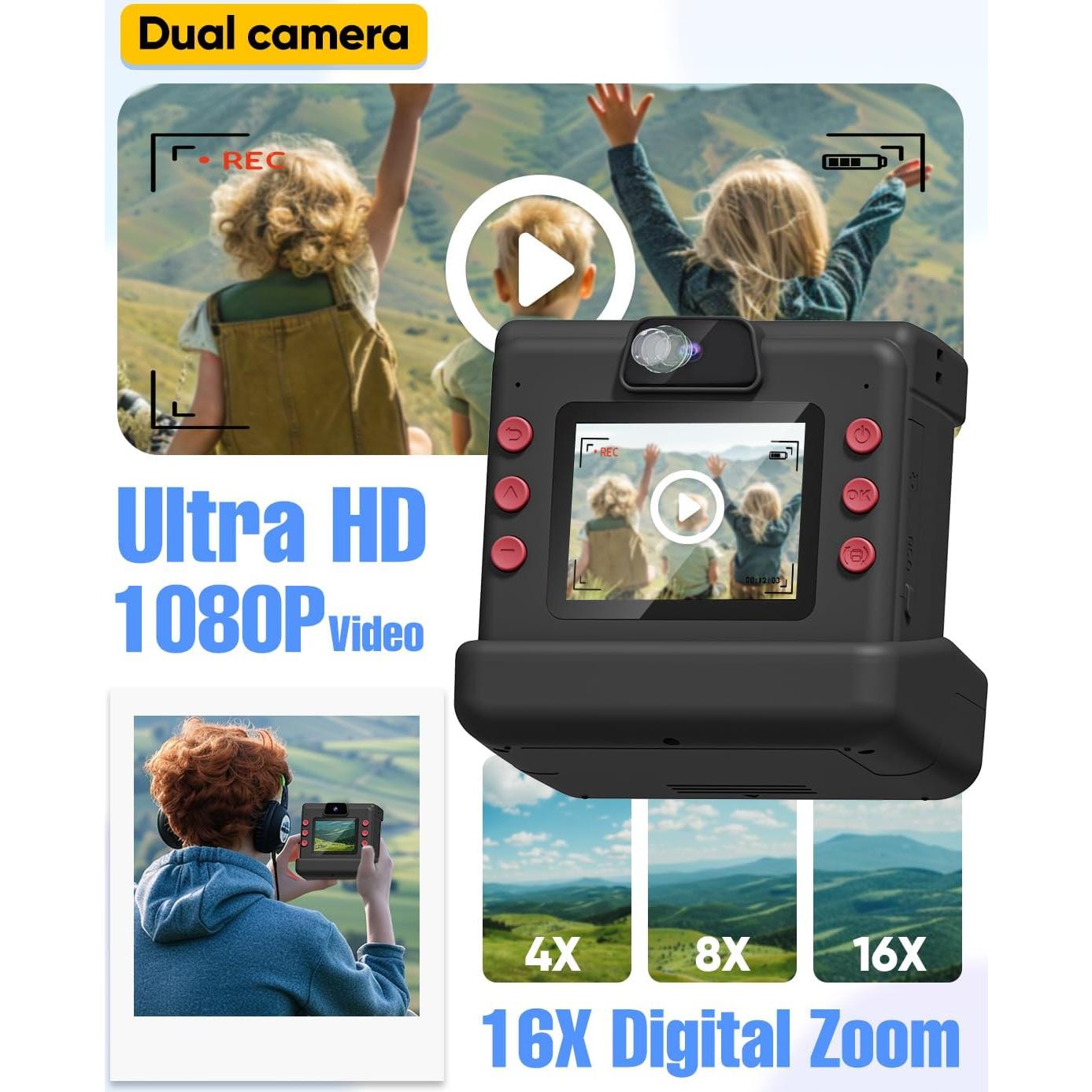 Cámara Instantánea para Niños Eveedo 2.4" Negra - Regalo Creativo