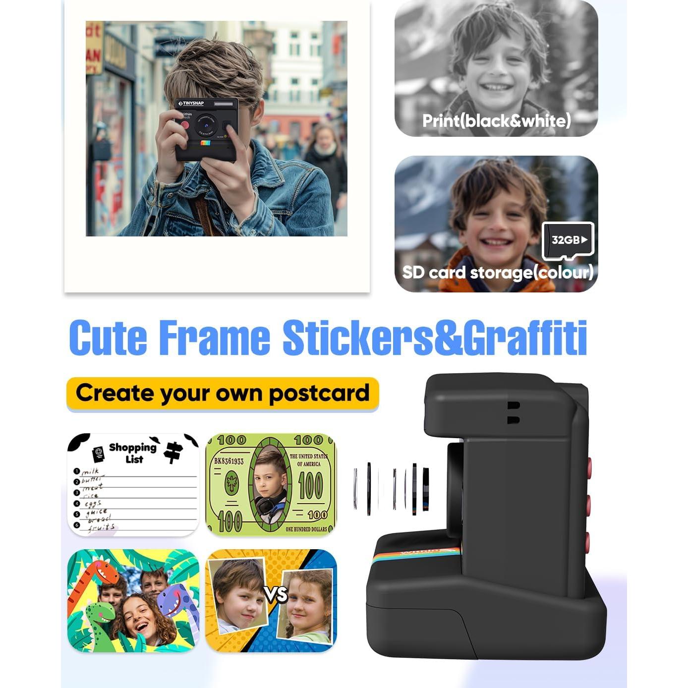 Cámara Instantánea para Niños Eveedo 2.4" Negra - Regalo Creativo