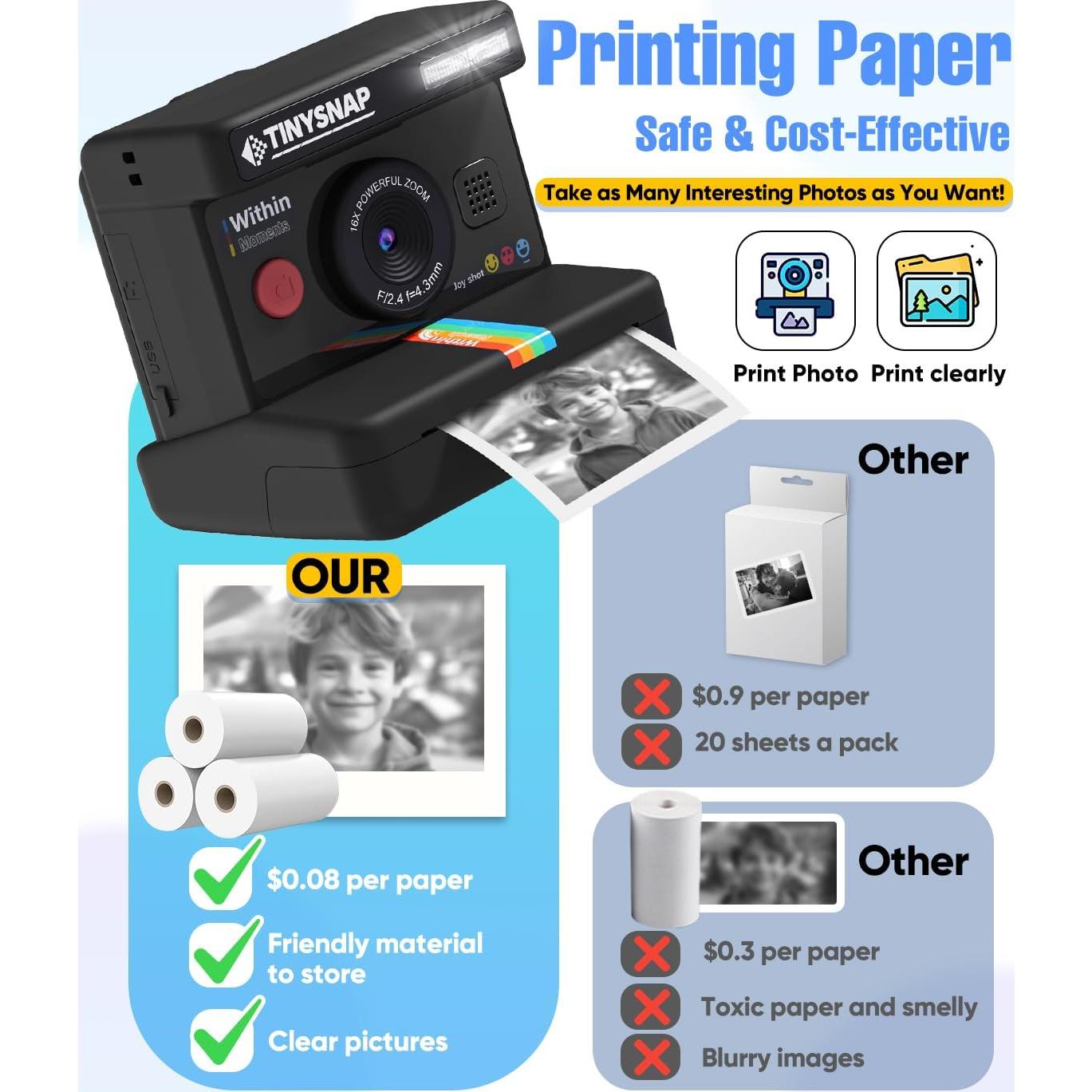 Cámara Instantánea para Niños Eveedo 2.4" Negra - Regalo Creativo