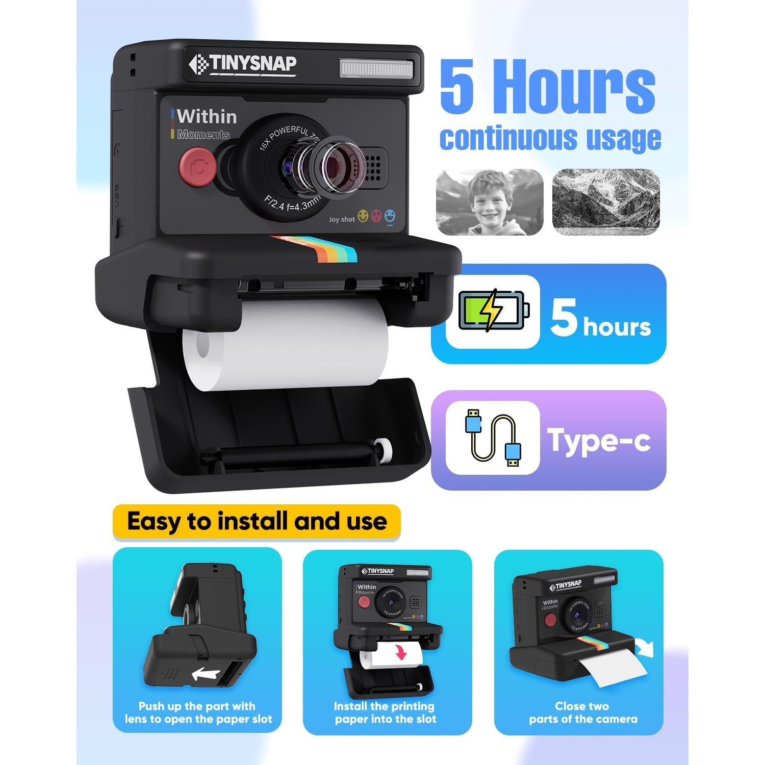 Cámara Instantánea para Niños Eveedo 2.4" Negra - Regalo Creativo