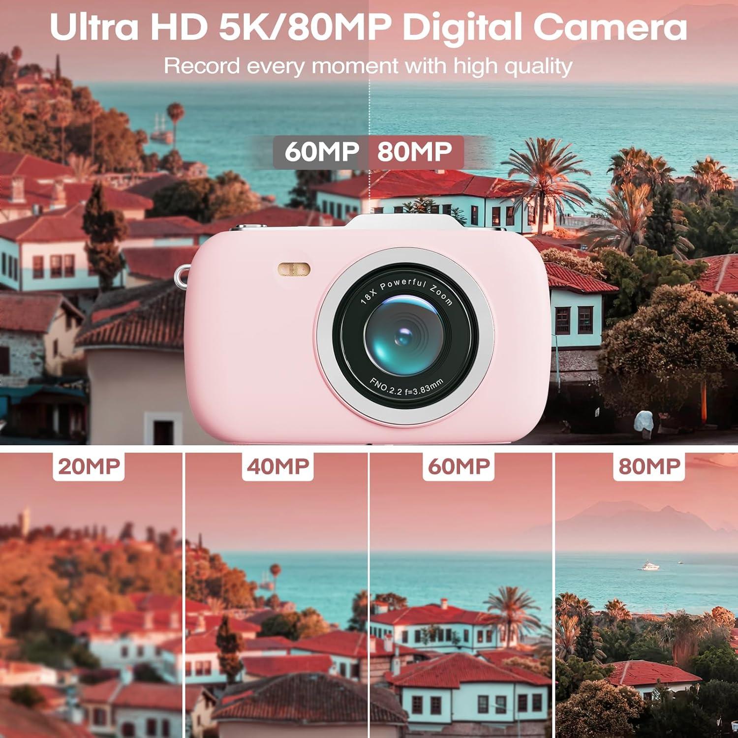 Cámara Digital 5K Camcordy G7 Rosa 80MP con Tarjeta 32GB