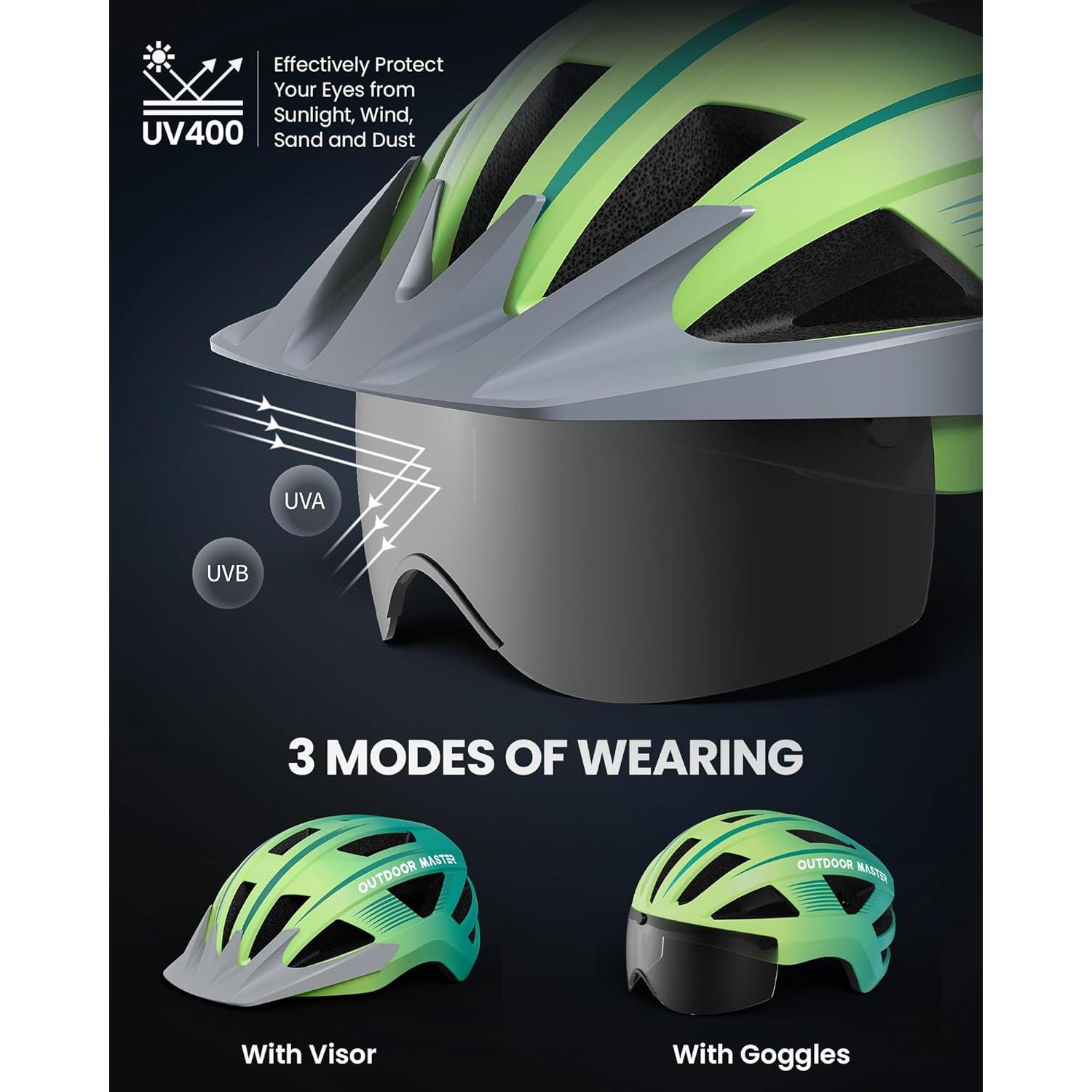 Casco de Bicicleta OutdoorMaster GH35 con Luz LED y Gafas