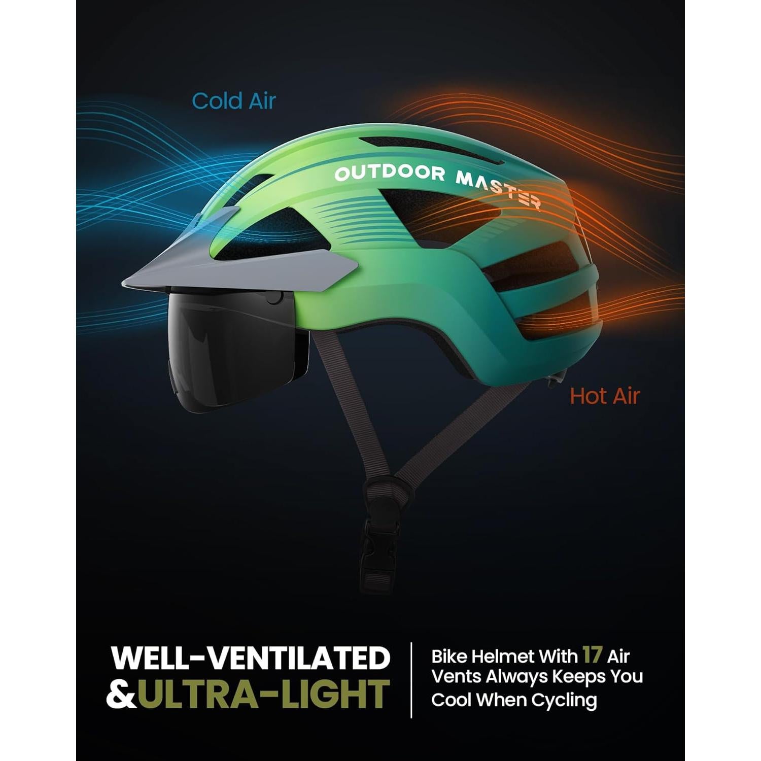Casco de Bicicleta OutdoorMaster GH35 con Luz LED y Gafas