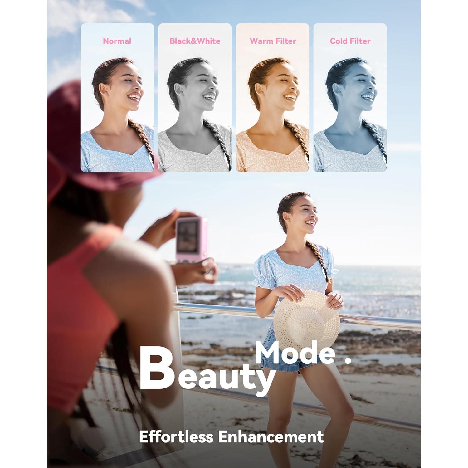 Cámara Digital Jexylon CA06 2.7K 48MP Rosa con Zoom 18x