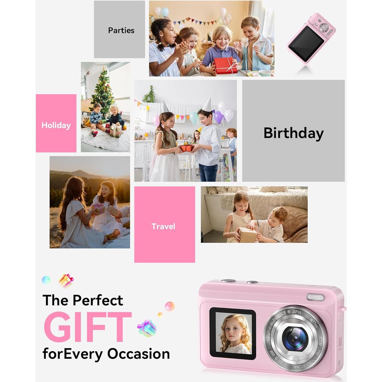 Cámara Digital Jexylon CA06 2.7K 48MP Rosa con Zoom 18x