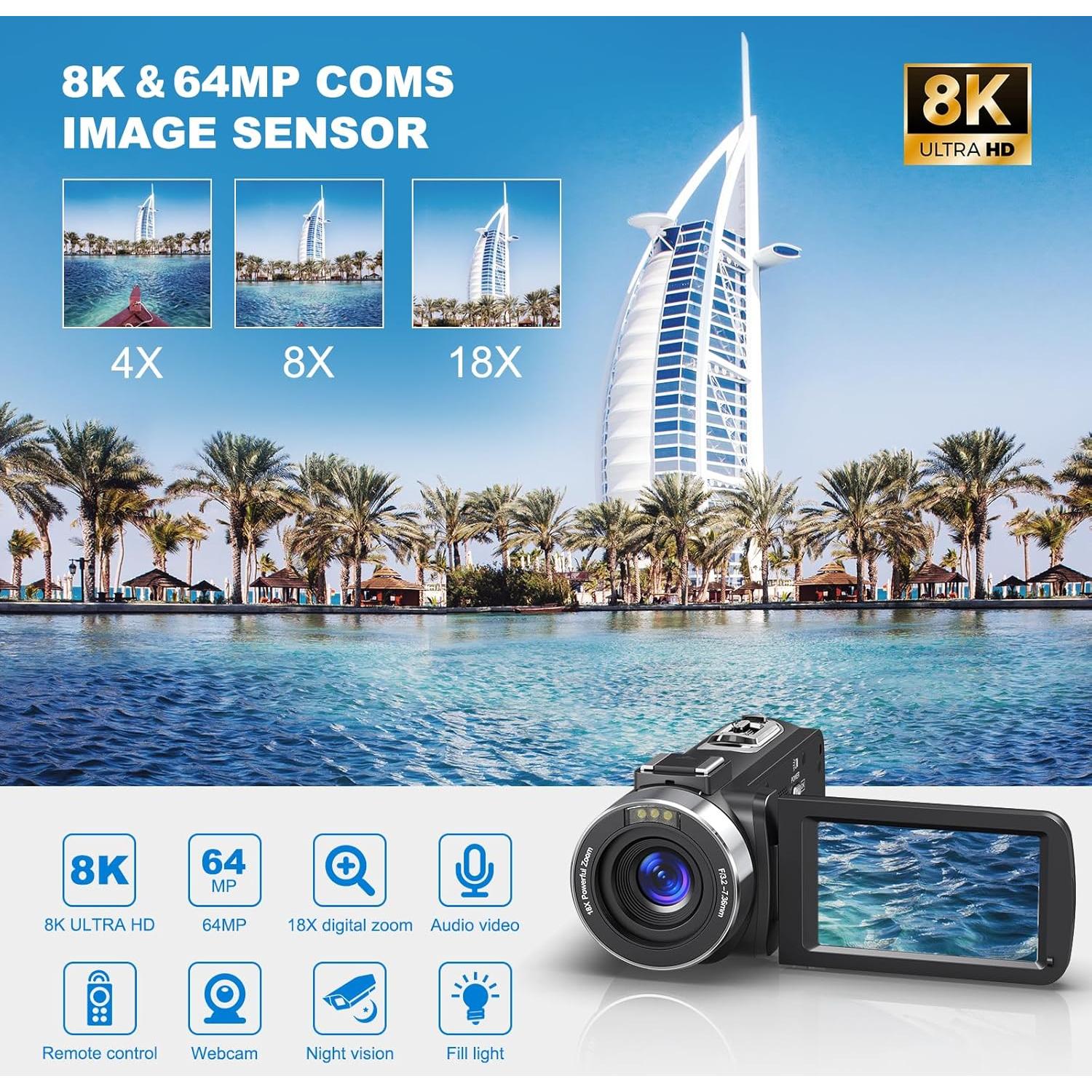 Cámara de Video 8K 64MP GTYOLOR DV8K con Pantalla 3"