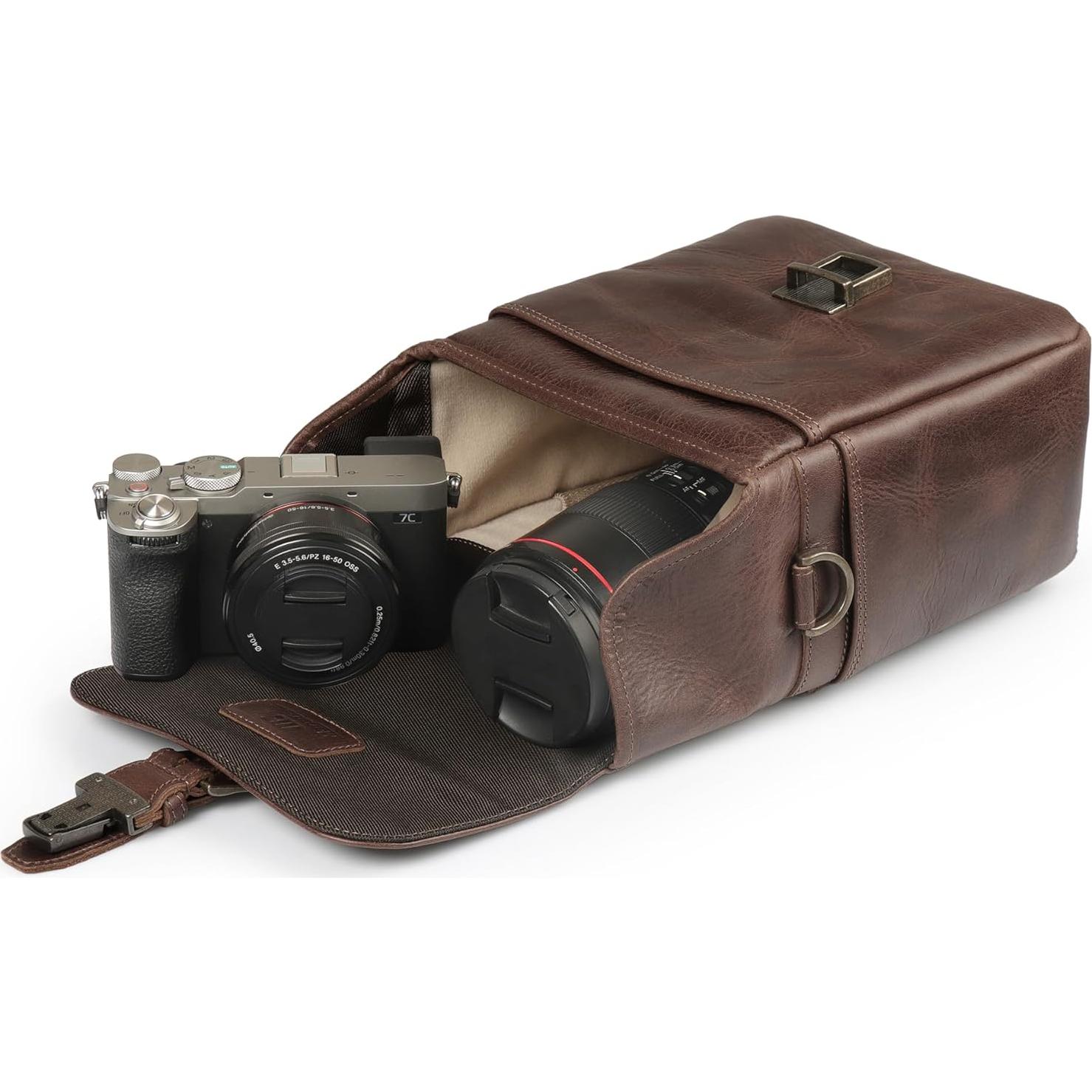 Bolsa de Mensajero de Cuero MegaGear MG1328 para Cámaras DSLR