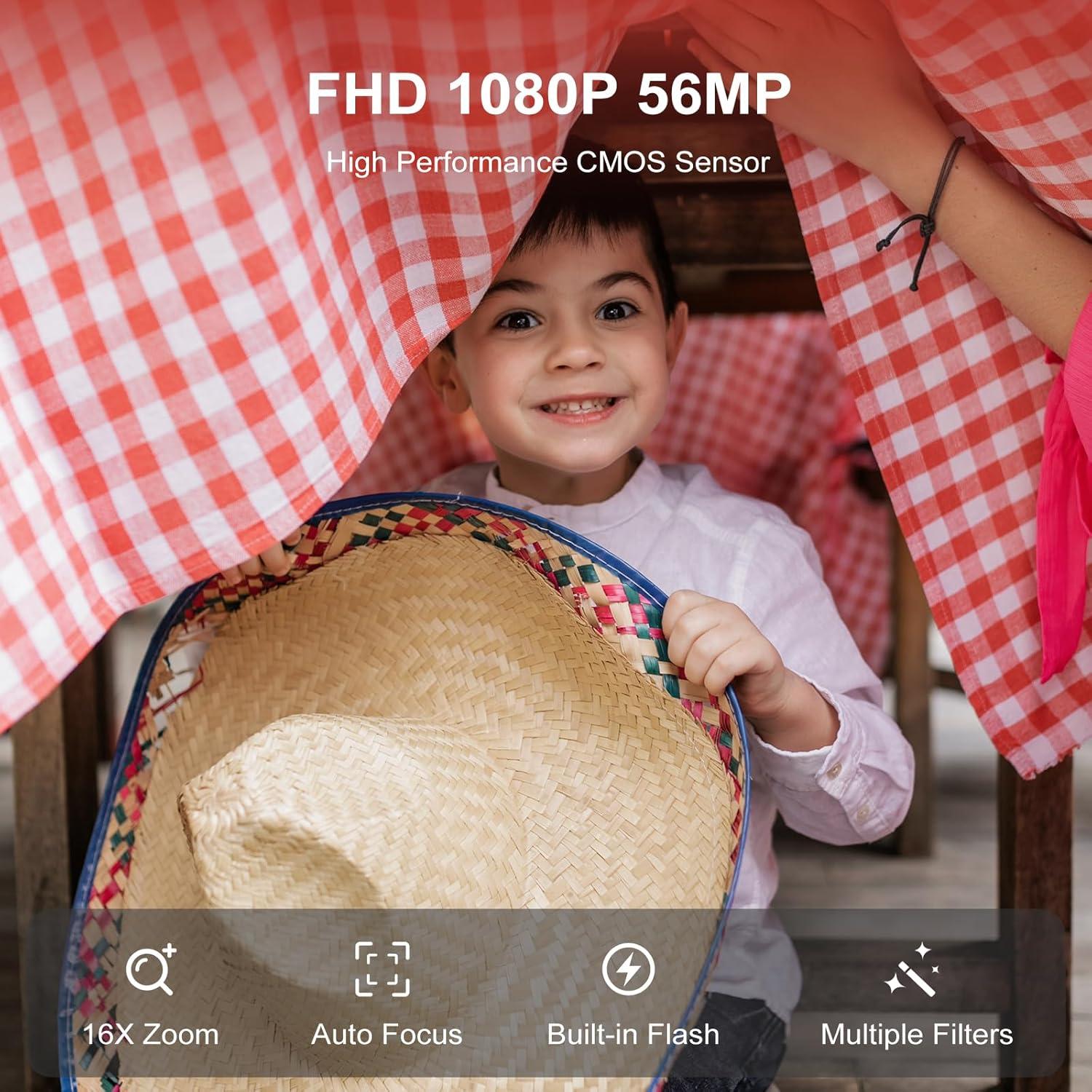 Cámara Digital Compacta Ordro D15 56MP con Zoom 8X y Anti-Vibración